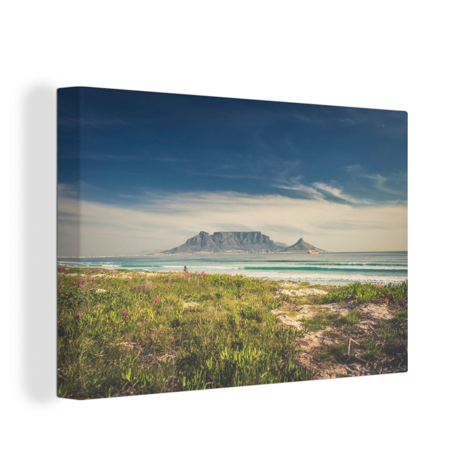 OneMillionCanvasses® Leinwandbild Schöne Wolken über dem Meer und dem Tafelberg in Südafrika, (1 St), Wandbild Leinwandbilder, Aufhängefertig, Wanddeko, 30x20 cm