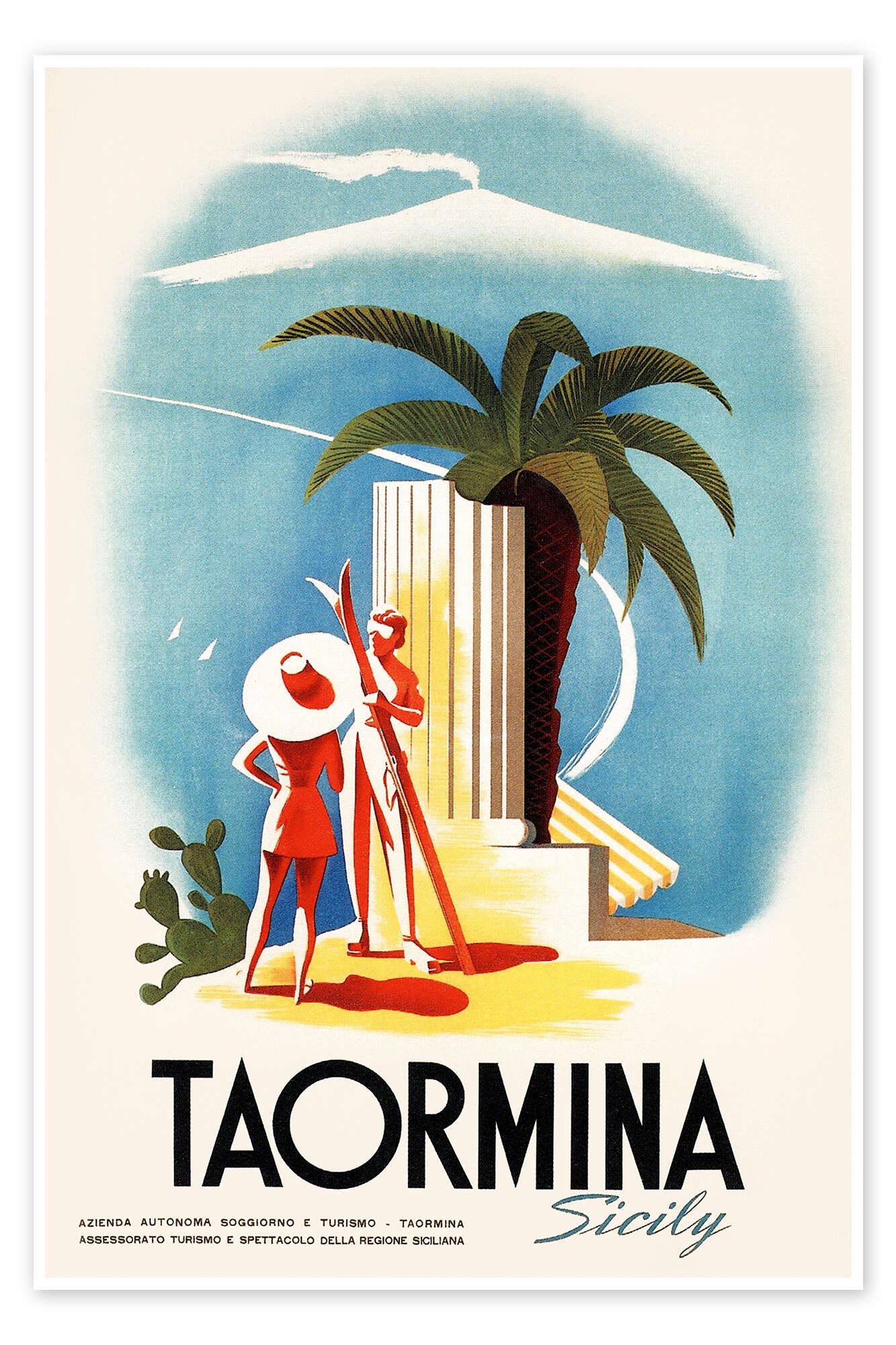 Posterlounge Wandbild Taormina, Italien, Vintage Travel Collection, erhältlich als Poster, Leinwandbild, Wandsticker oder Acrylglasbild