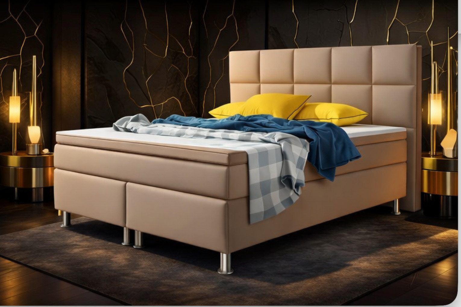 Homeline Boxspringbett Boxspringbett Bett 180x200 cm Kunstleder Schwarz Schlafzimmer Miami (Setangebot), Matratze: 19 cm / Taschenfederkern