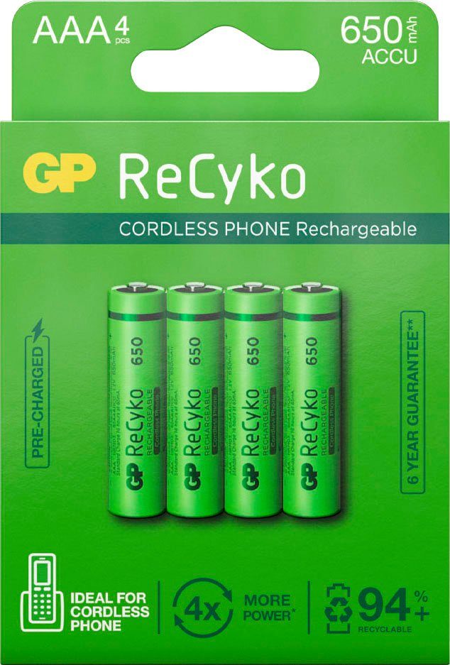 GP Batteries 4er Pack AAA NiMH 650 mAh ReCyko 1,2V Batterie, (1,2 V, 4 St)