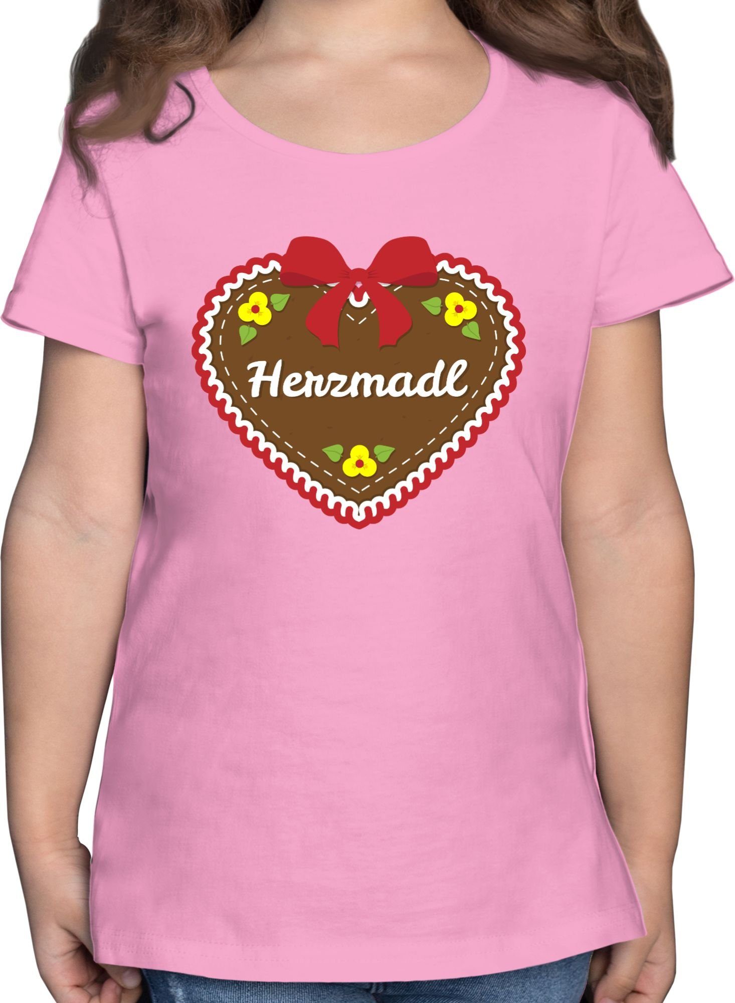 Shirtracer T-Shirt Herzmadl Lebkuchenherz Rot Mode für Oktoberfest Kinder Outfit 1 Rosa