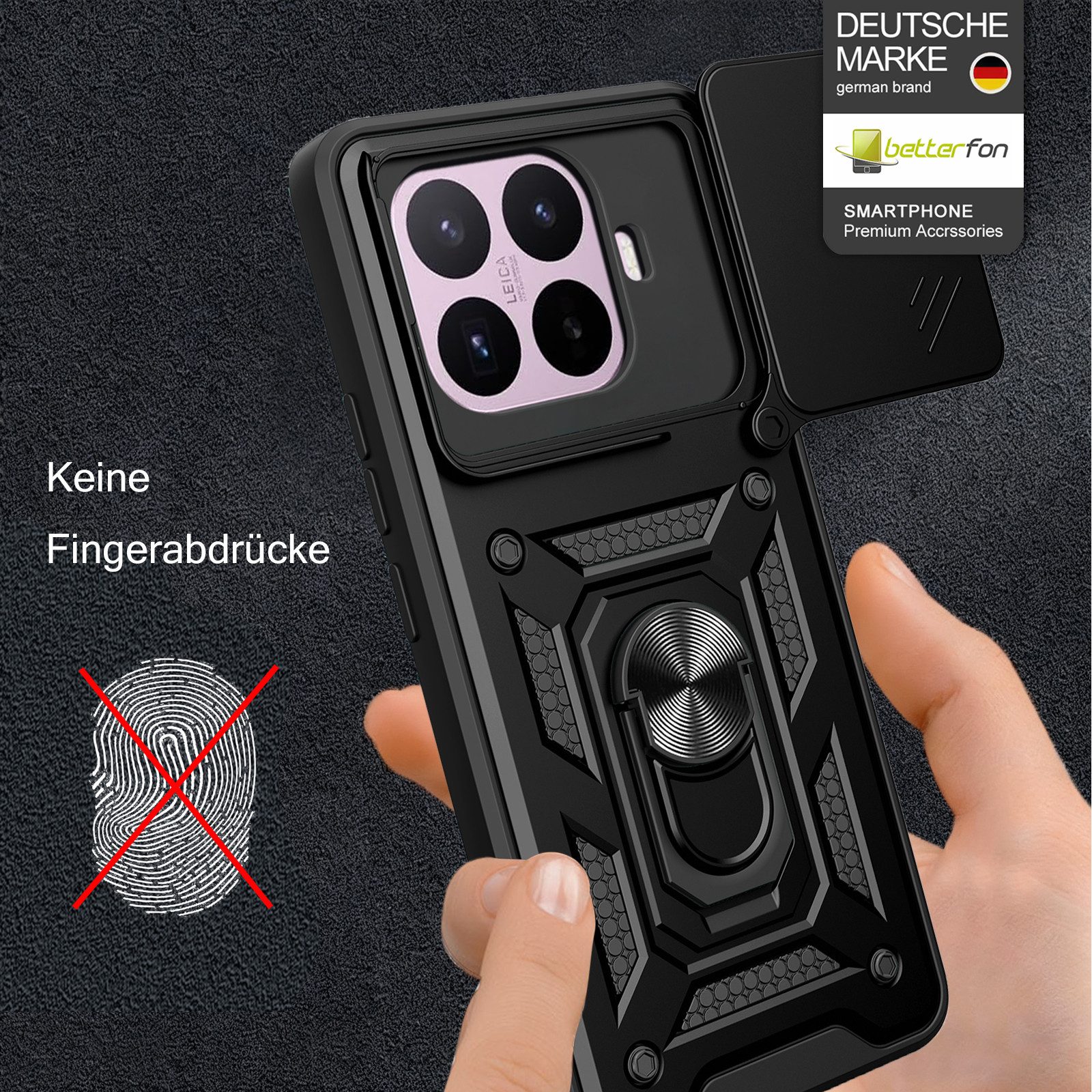 betterfon Handyhülle für Xiaomi Modelle Hülle mit Kameraschutz Ringhalter, Outdoorhülle mit Smartstand Kameraschutz und Silikonkern – Bild 2 von 5