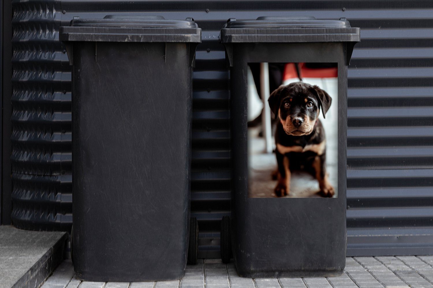 Abfalbehälter Container, Mülltonne, (1 Kamera MuchoWow Mülleimer-aufkleber, Sticker, Hund - Jung St), - Wandsticker