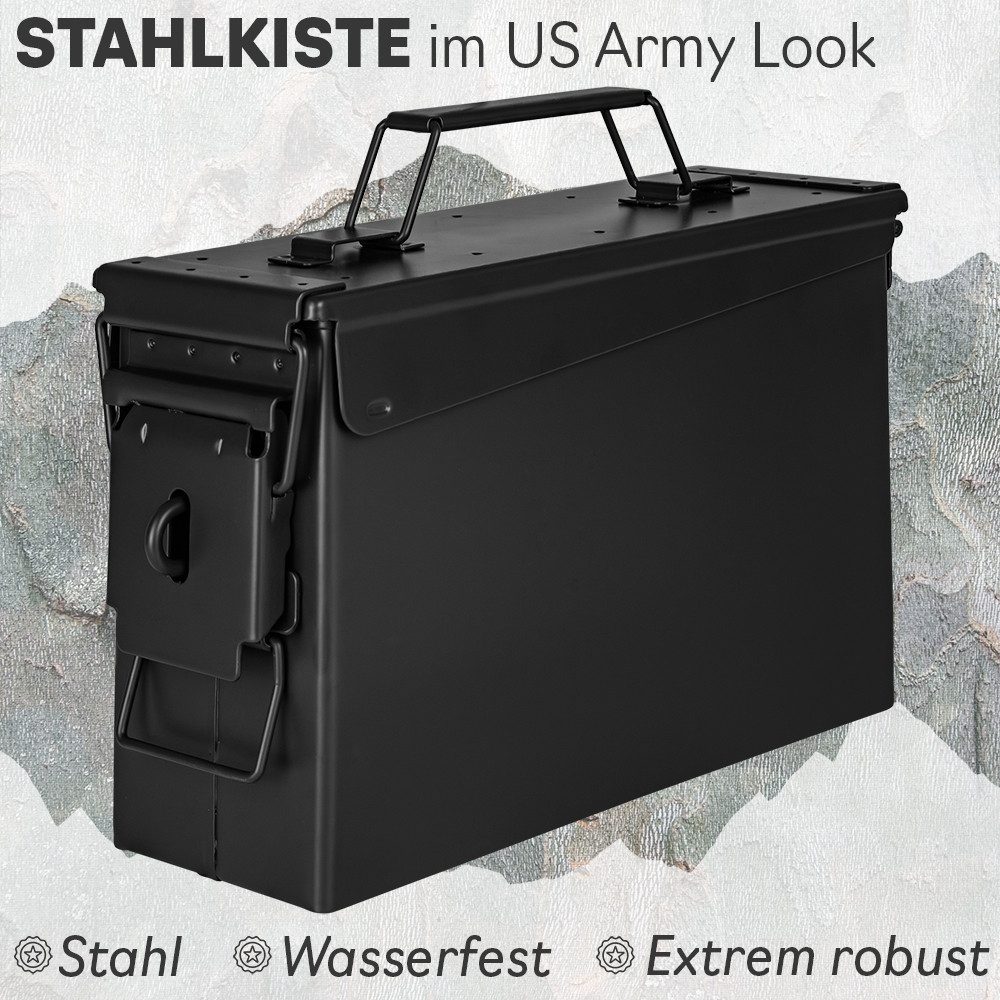 Trucky Aufbewahrungsbox Ammo Box Munitionsbox Box Metallkiste Metallbox Schwarz Metall