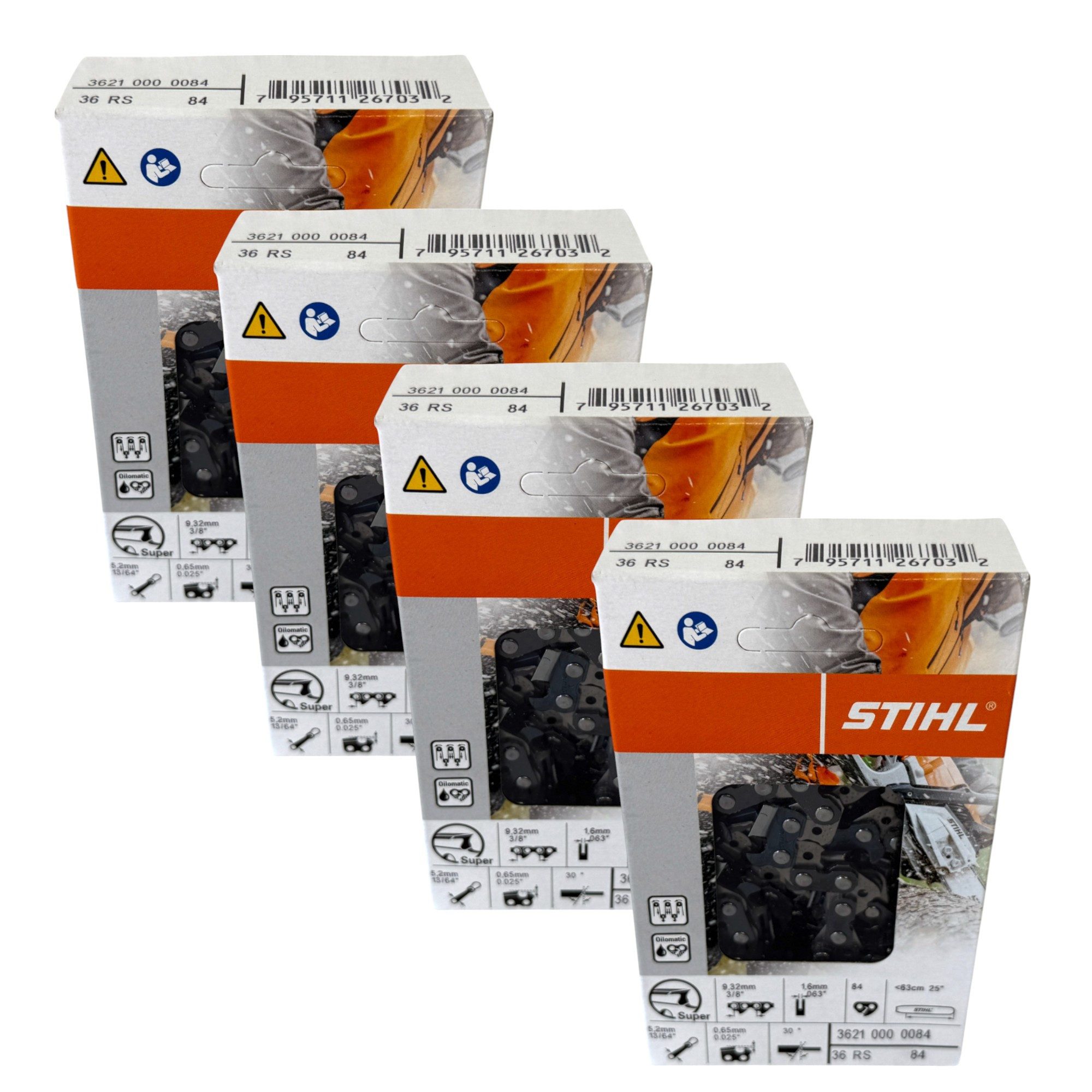 STIHL Ersatzkette 4x 3/8" Rapid Super (RS) Sägekette 63 cm 3/8" 1,6 mm 4 Stück