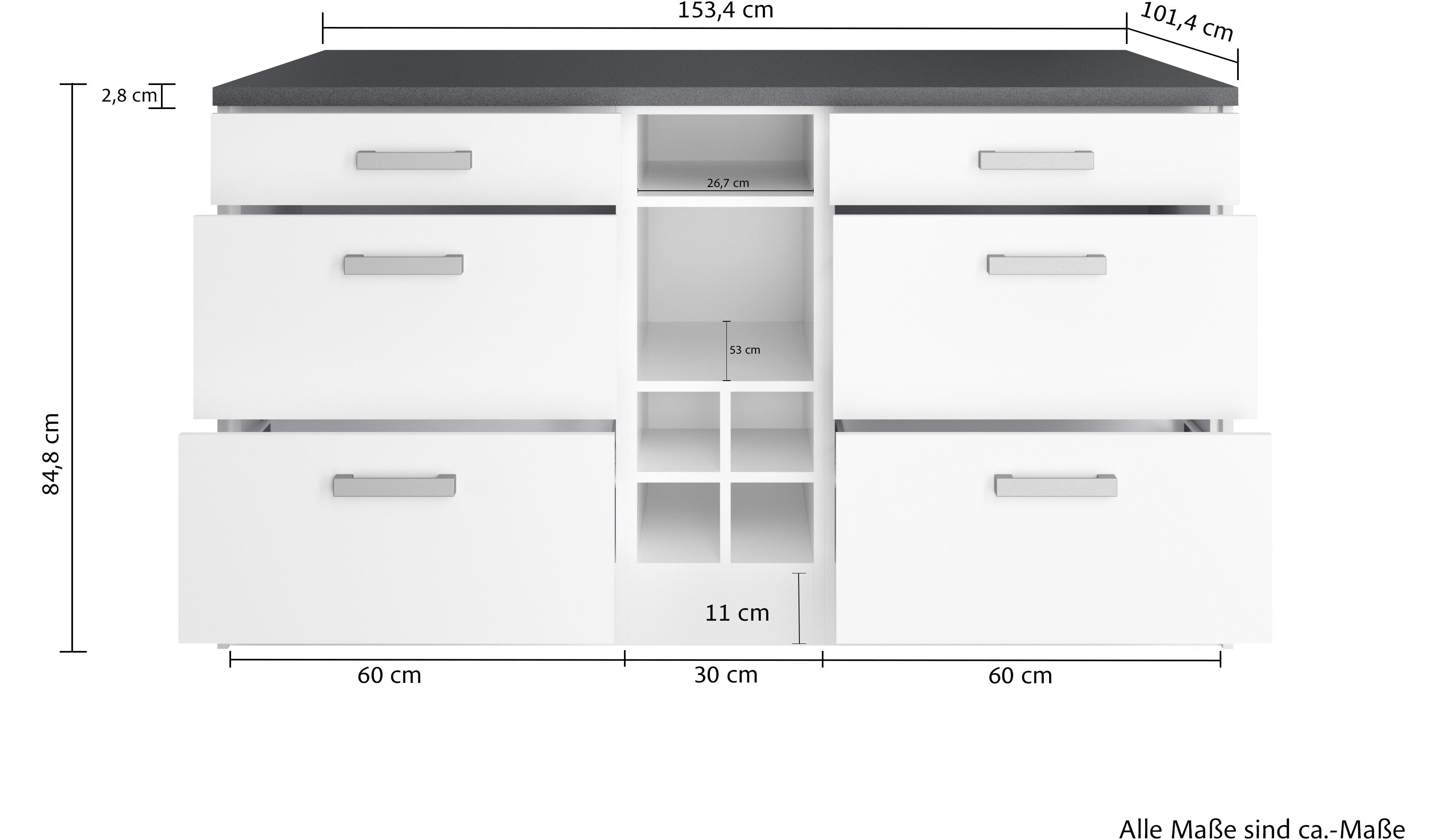 KOCHSTATION Kücheninsel KS-Toronto, Breite 153 cm, MDF-Fronten, Flaschenregal