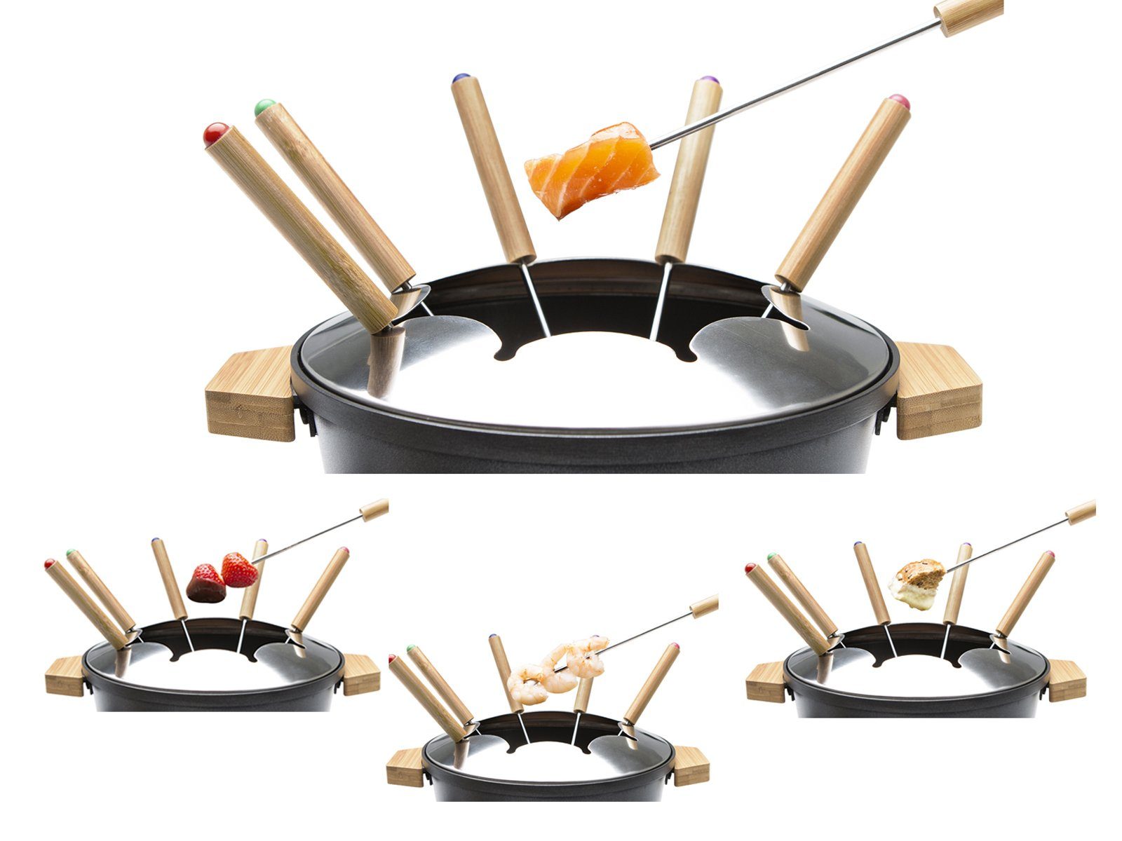 PRINCESS Elektro-Fondue, 8 Fonduegabeln, 1.5 l, Set mit 8 Gabeln für 2-8 Personen Alu Fonduetopf auch für Käsefondue