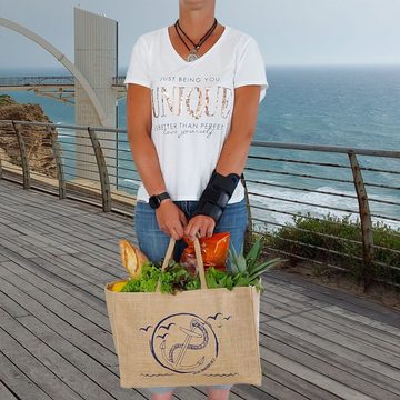 Domelo Einkaufsshopper Jute Einkaufskorb, Vegan Einkaufstasche, Korbtasche, Shopping bag, verstärkte Boden