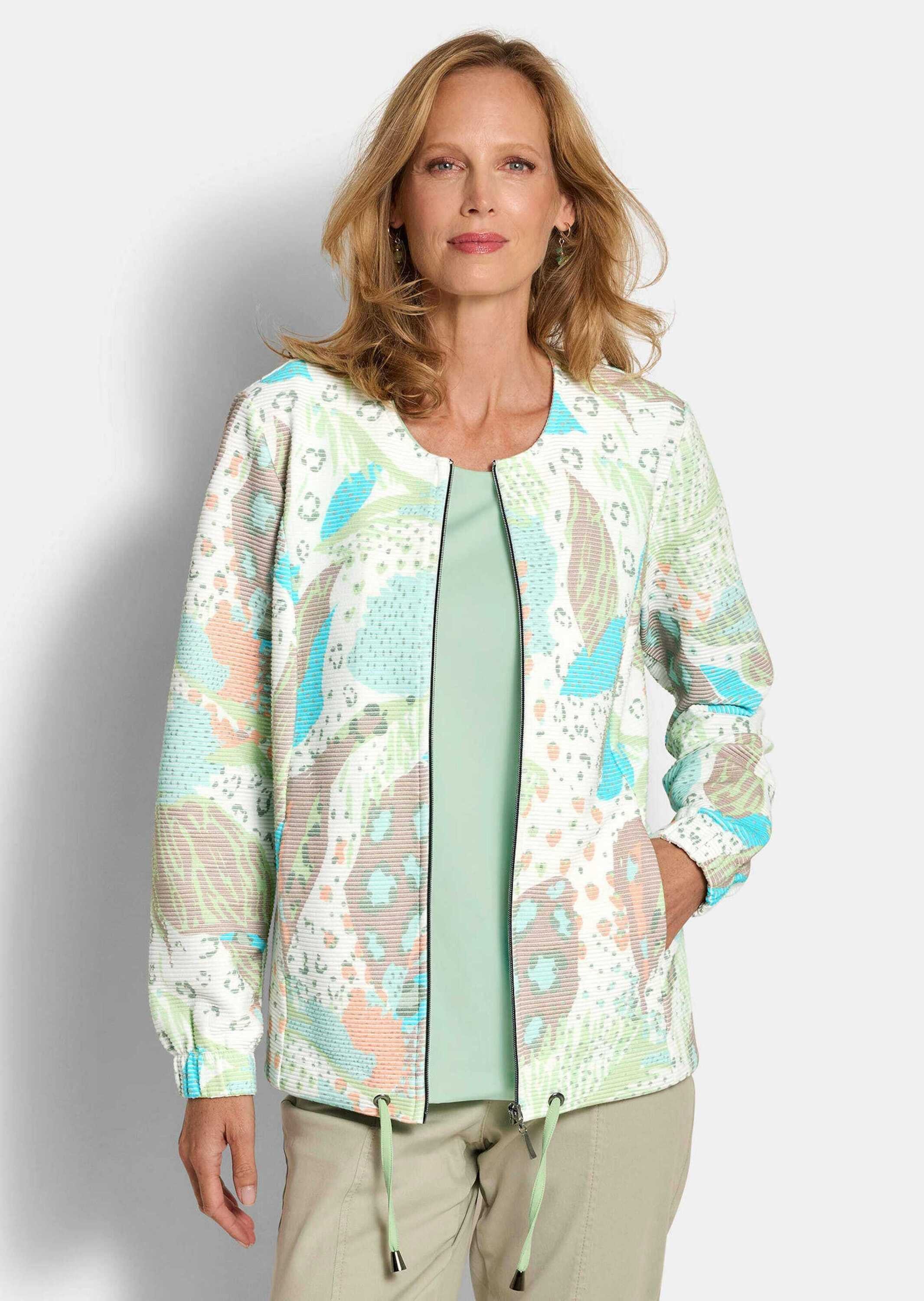 GOLDNER Outdoorjacke Printjacke mit Ottomanstruktur Baumwolljacke mit Rundhals, Reißverschluss, Taschen und Langarm