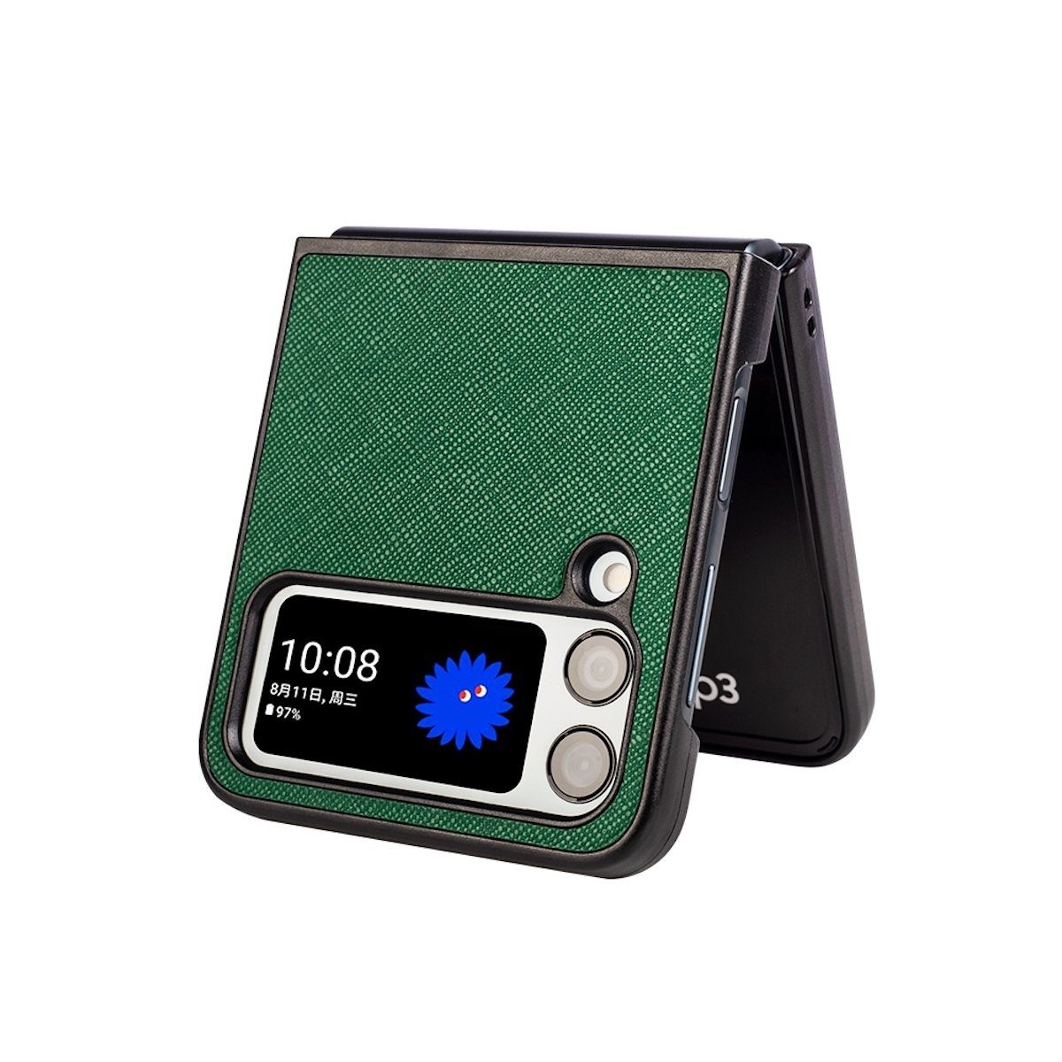 Wigento Handyhülle Für Samsung Galaxy Z Flip4 5G Design Cross Texture Cover Handy Tasche Hülle Etuis Muster Grün
