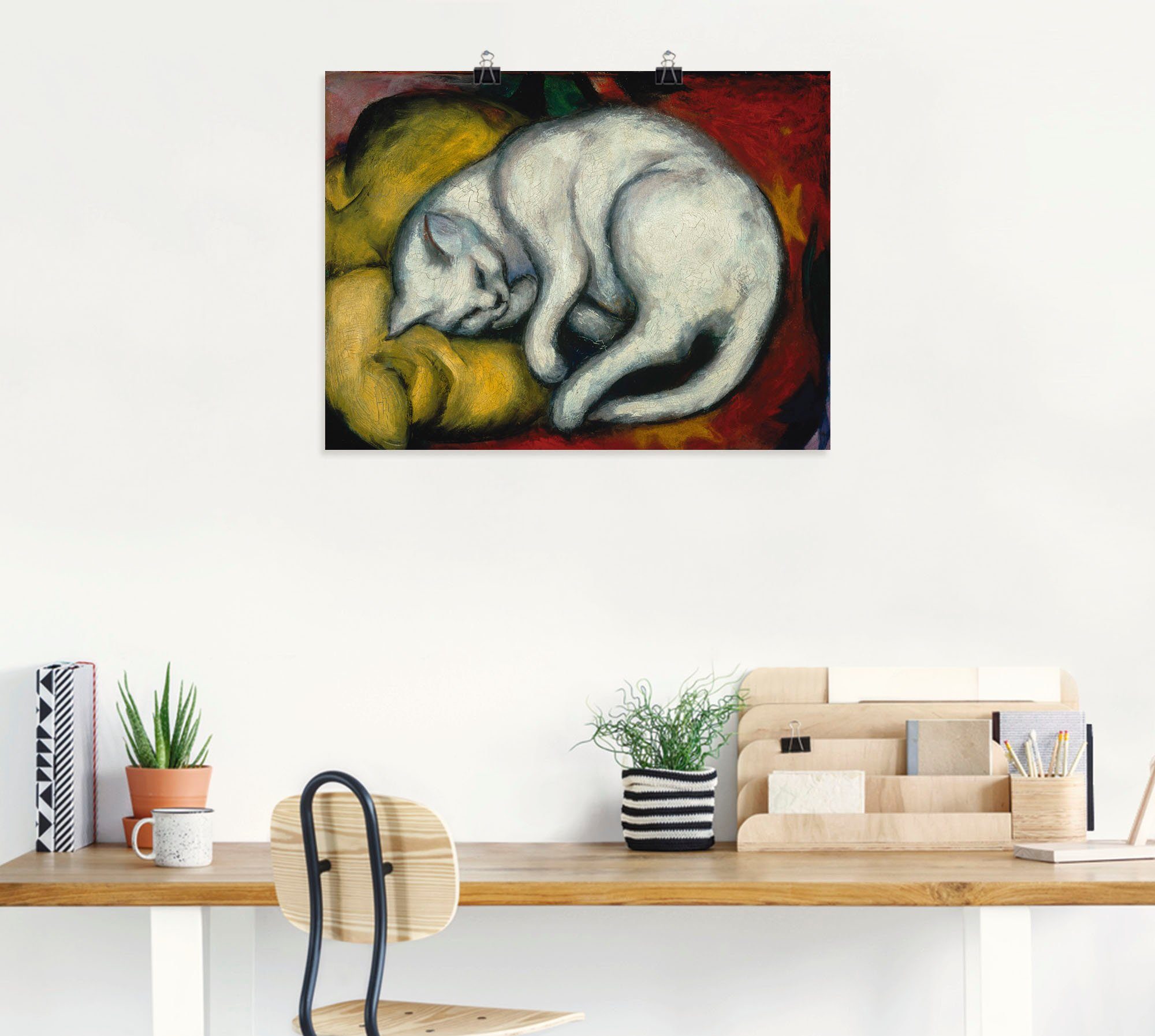 Poster (1 Größen 1912, Wandbild Leinwandbild, Haustiere oder St), weisse Die Katze. als Artland Wandaufkleber in versch. Alubild,