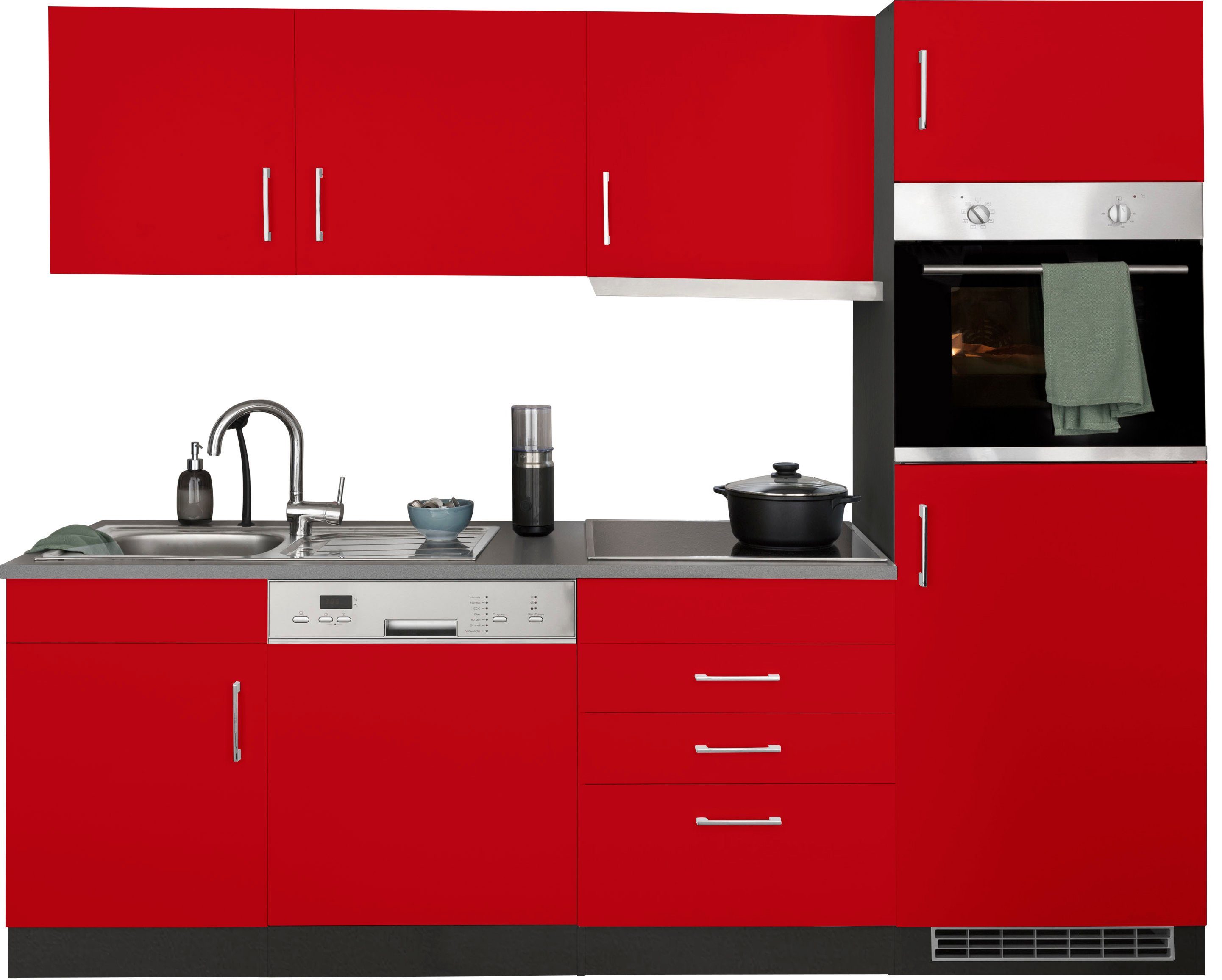 Küchenzeile cm, rot/grafit E-Geräten, Breite mit Paris, | HELD grafit mit wahlweise MÖBEL Induktionskochfeld 230