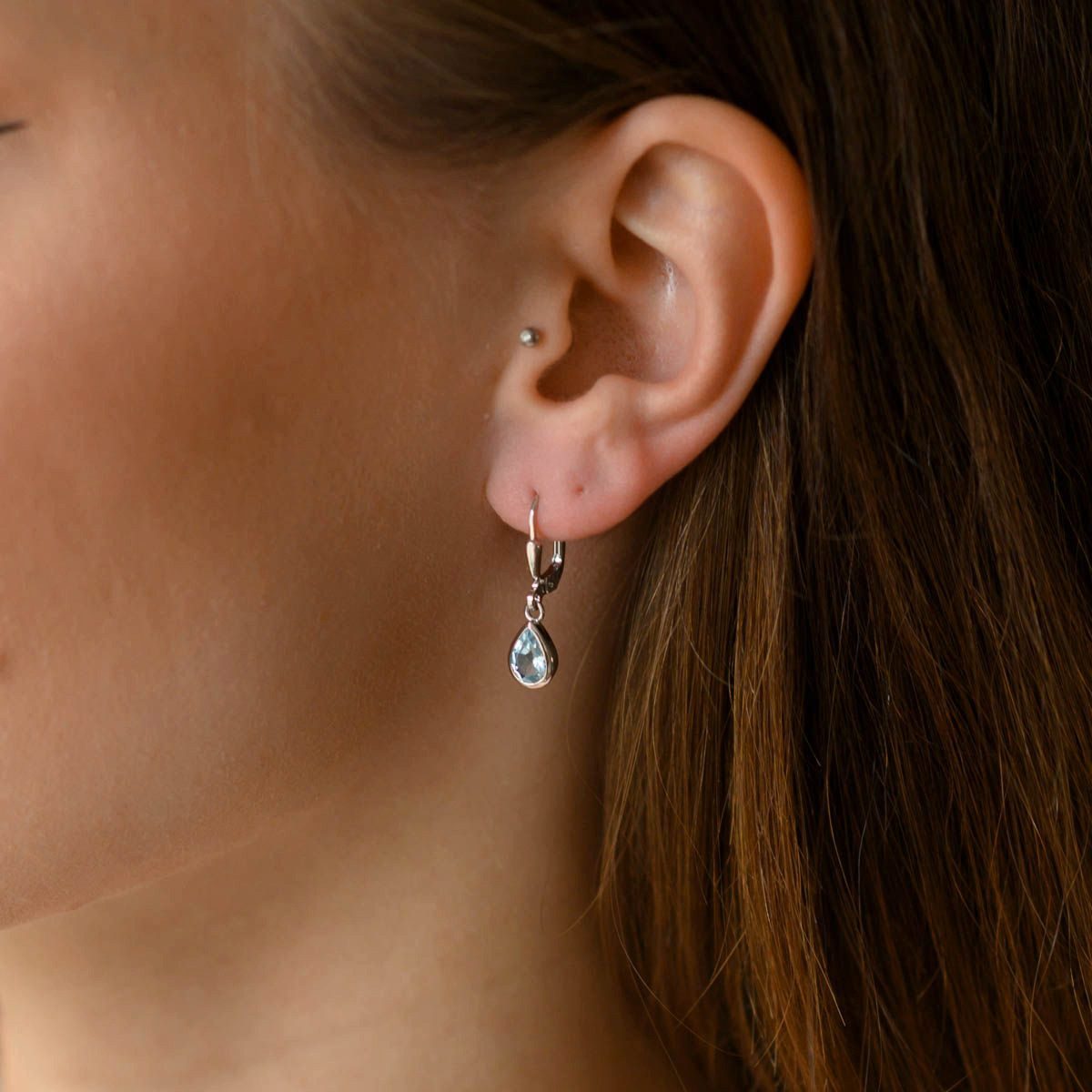 Materia Paar Ohrhänger Damen Topas Blau Edelstein SO-448, 925 Sterling Silber
