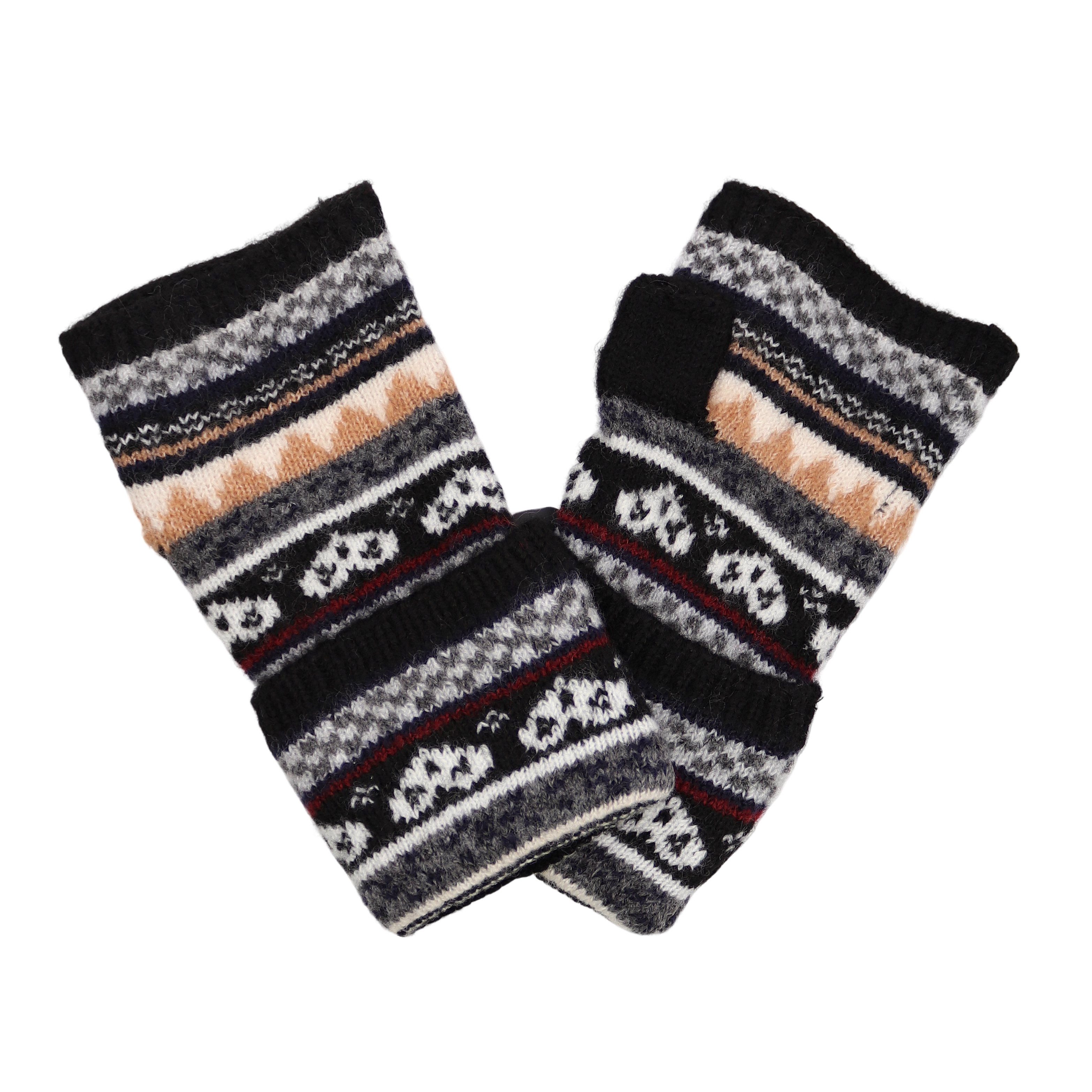MIRROSI Strickhandschuhe Damen fingerlose Handschuhe, Norweger Muster, Onesize lange Armstulpen mit Umschlag & Daumenöffnung, verschiedene Farben