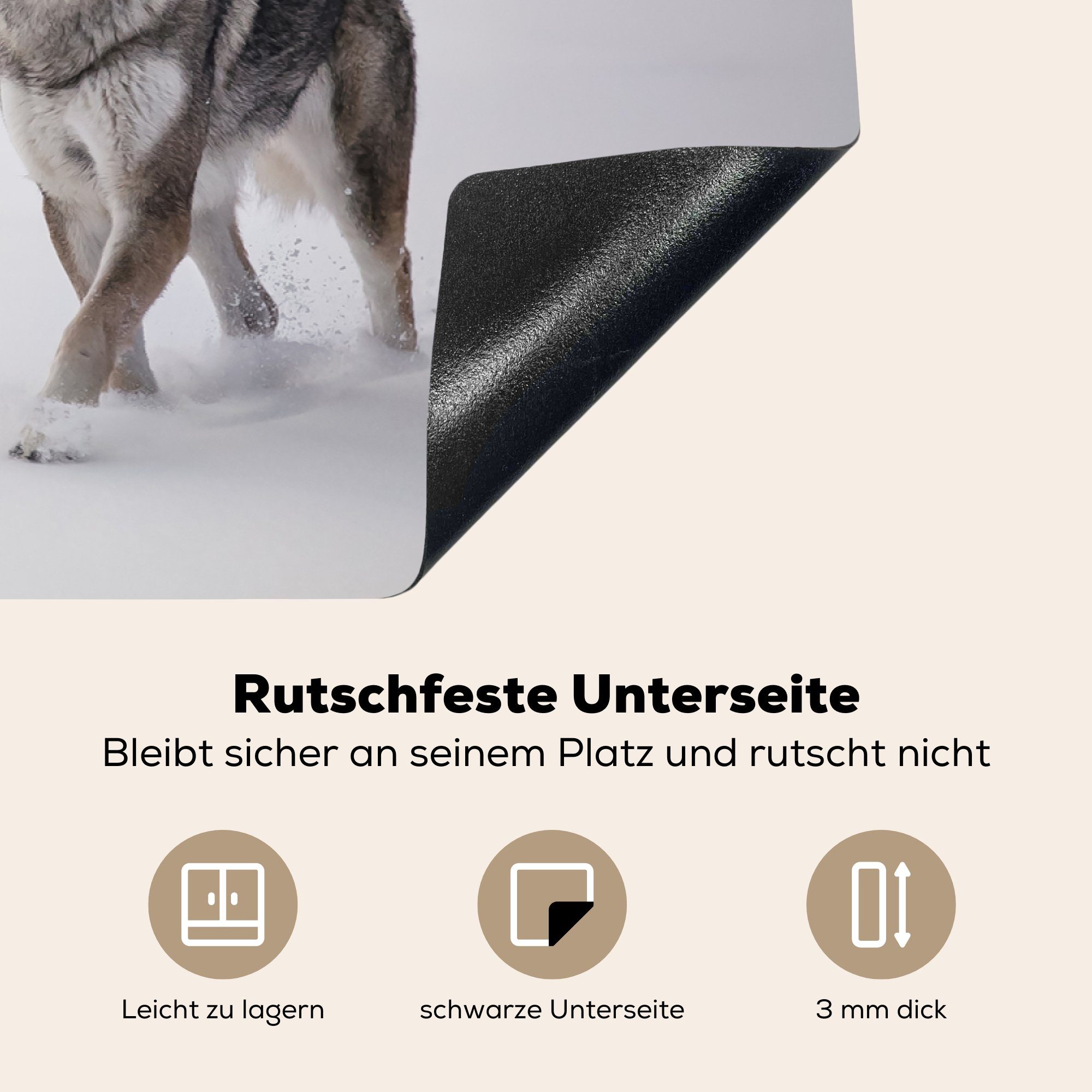 Schutz Wolf MuchoWow - Schnee die für tlg), 81x52 Induktionskochfeld cm, Berge, - küche, Ceranfeldabdeckung (1 Herdblende-/Abdeckplatte Vinyl,