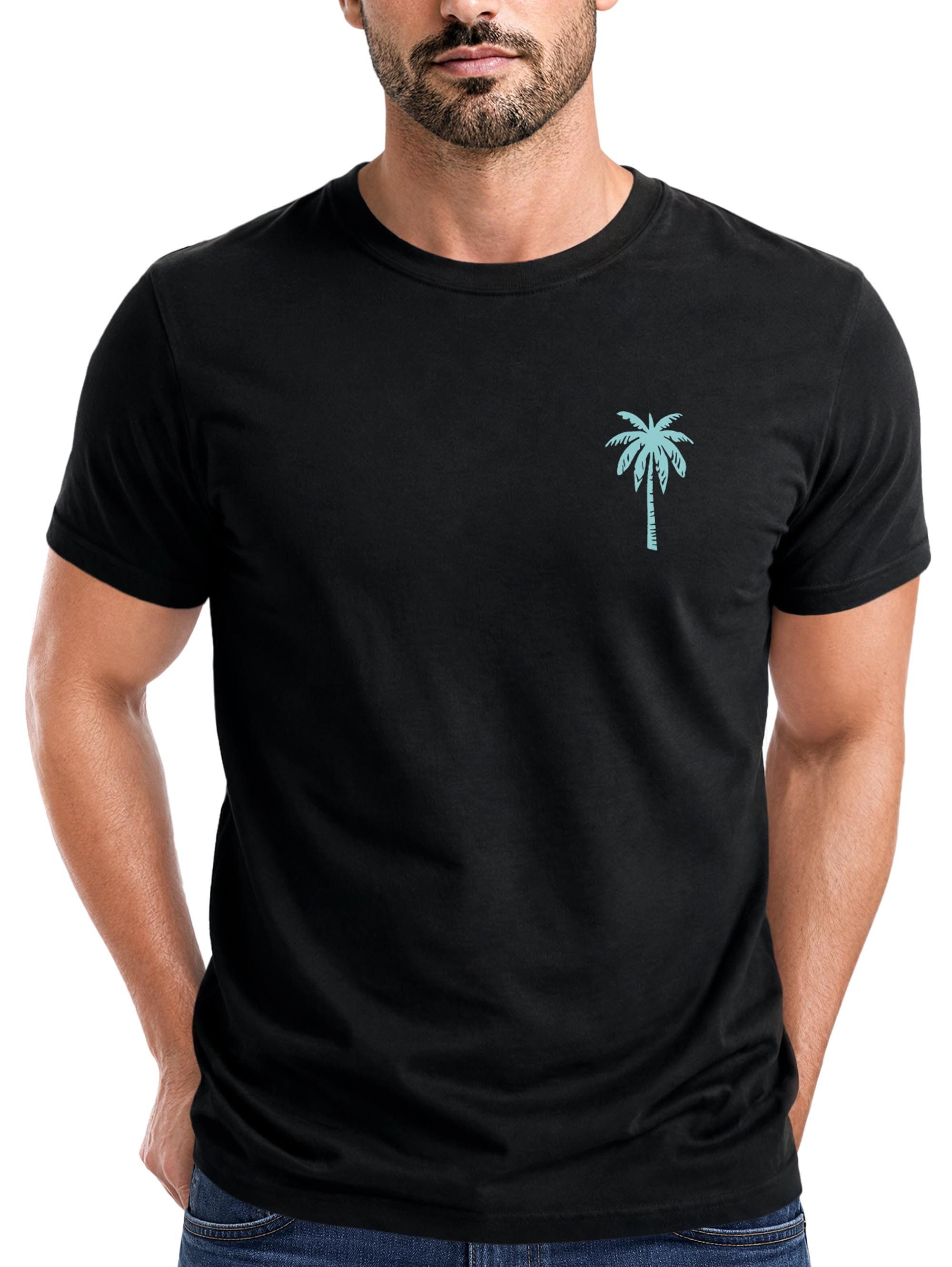 Neverless Print-Shirt Herren T-Shirt Palmen Print – Sommer Shirt mit Brustlogo – Kurzarm mit Print