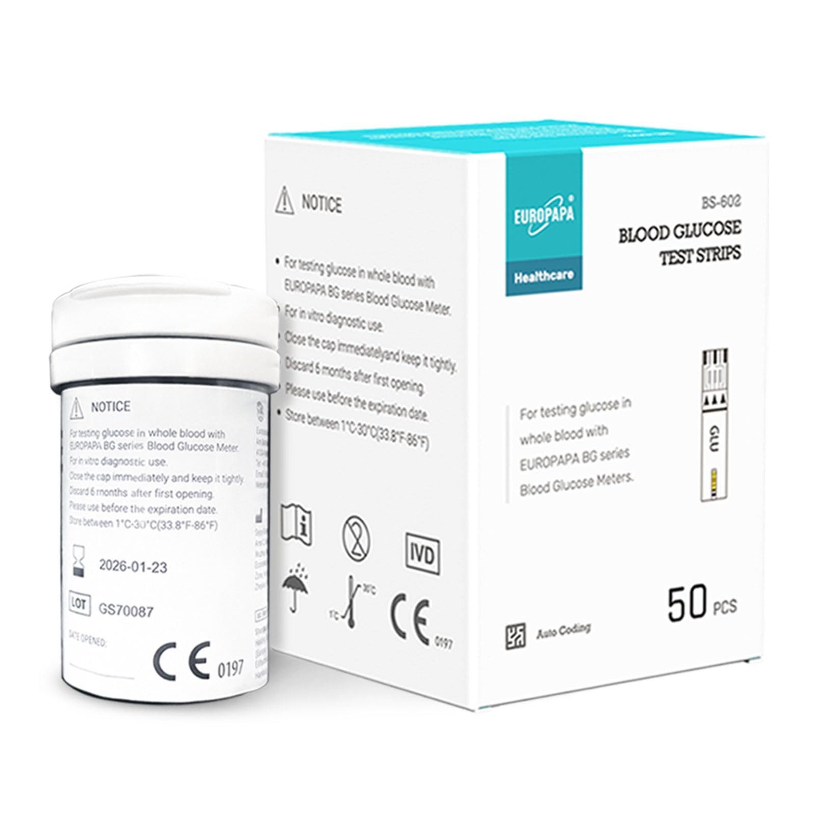 EUROPAPA Blutzuckermessgerät Blutzuckerteststreifen für Blutzucker-Wertes Kontrolle, Diabetiker-Teststreifen zur Diabetes- und Glukoseüberwachung, Teststreifen Anwendbar EUROPAPA BG-Serie Blutzuckermessgerät