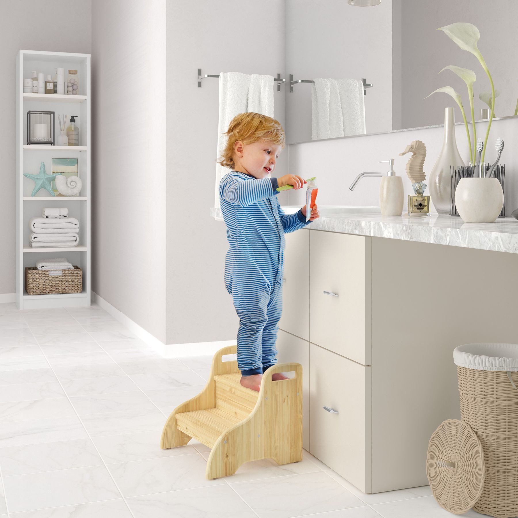 ERST-HOLZ Arbeitshocker Tritthocker für Kinder und Erwachsene als Badezimmerhocker