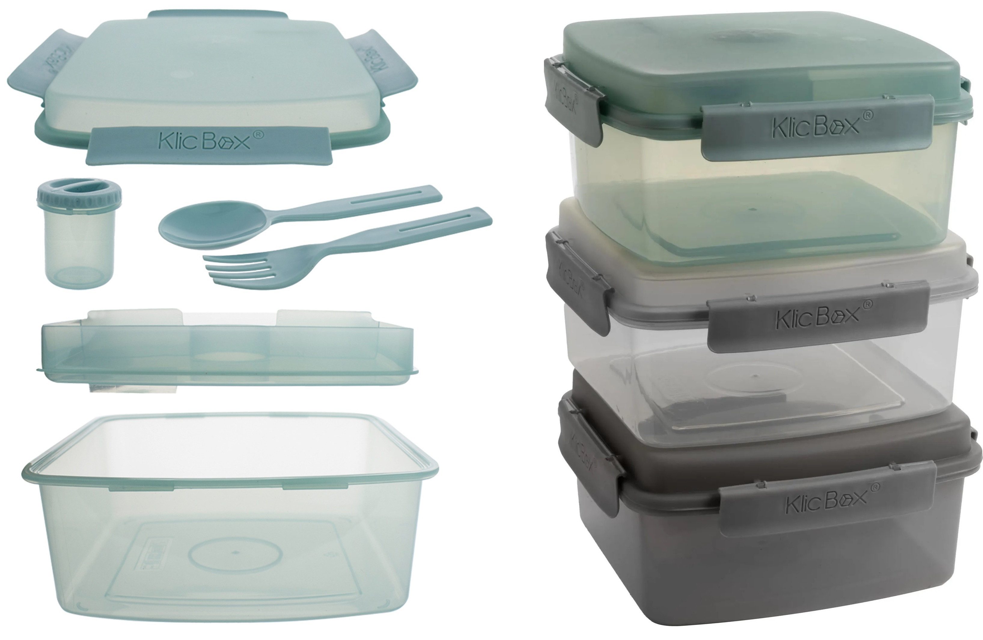 Ebaxx Lunchbox 3 er Set Lunch Essen Boxen Besteck + Dressingbehälter 1,2 liter Stück, (Set, 3 er Set), mit Besteck