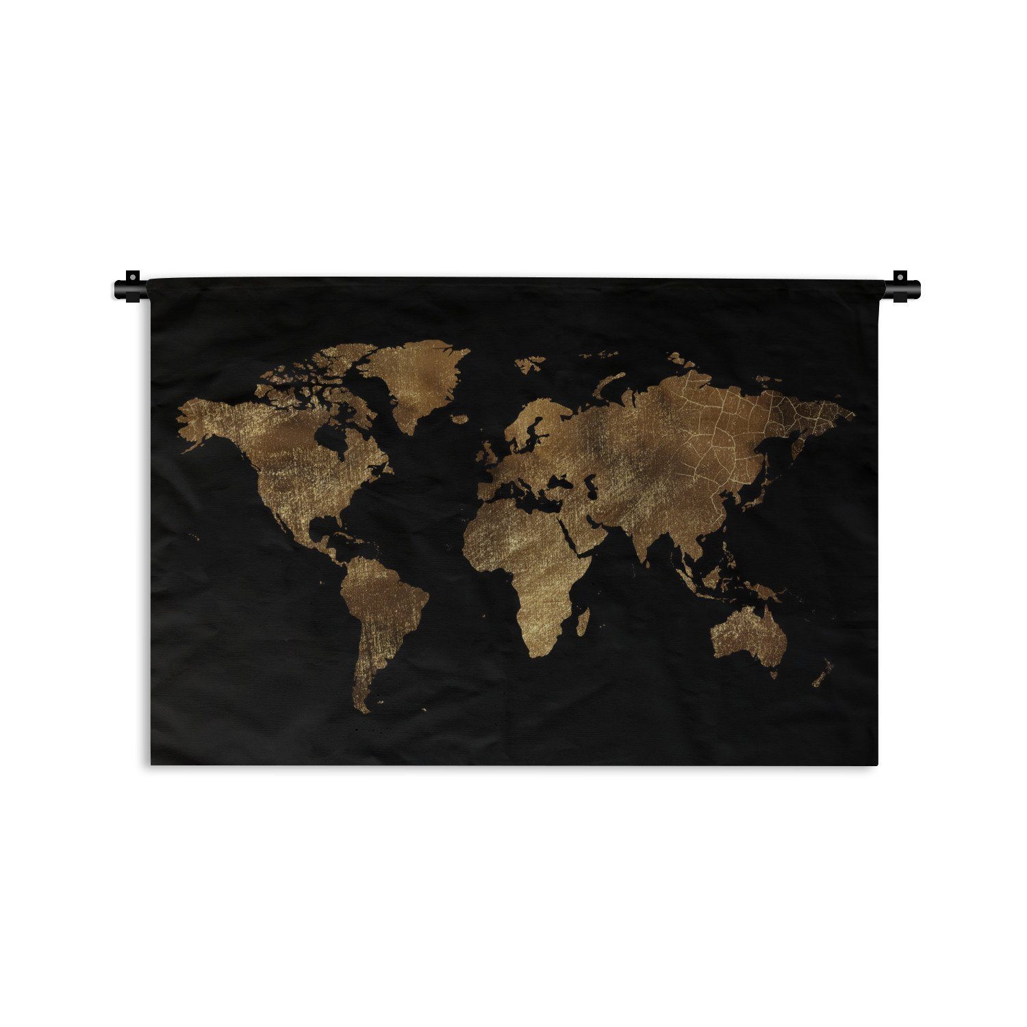MuchoWow Wanddekoobjekt Weltkarte - Gold - Luxus - Erde - Schwarz, Wanddeko für Wohnzimmer, Schlafzimmer, Kleid, Wandbehang, Kinderzimmer