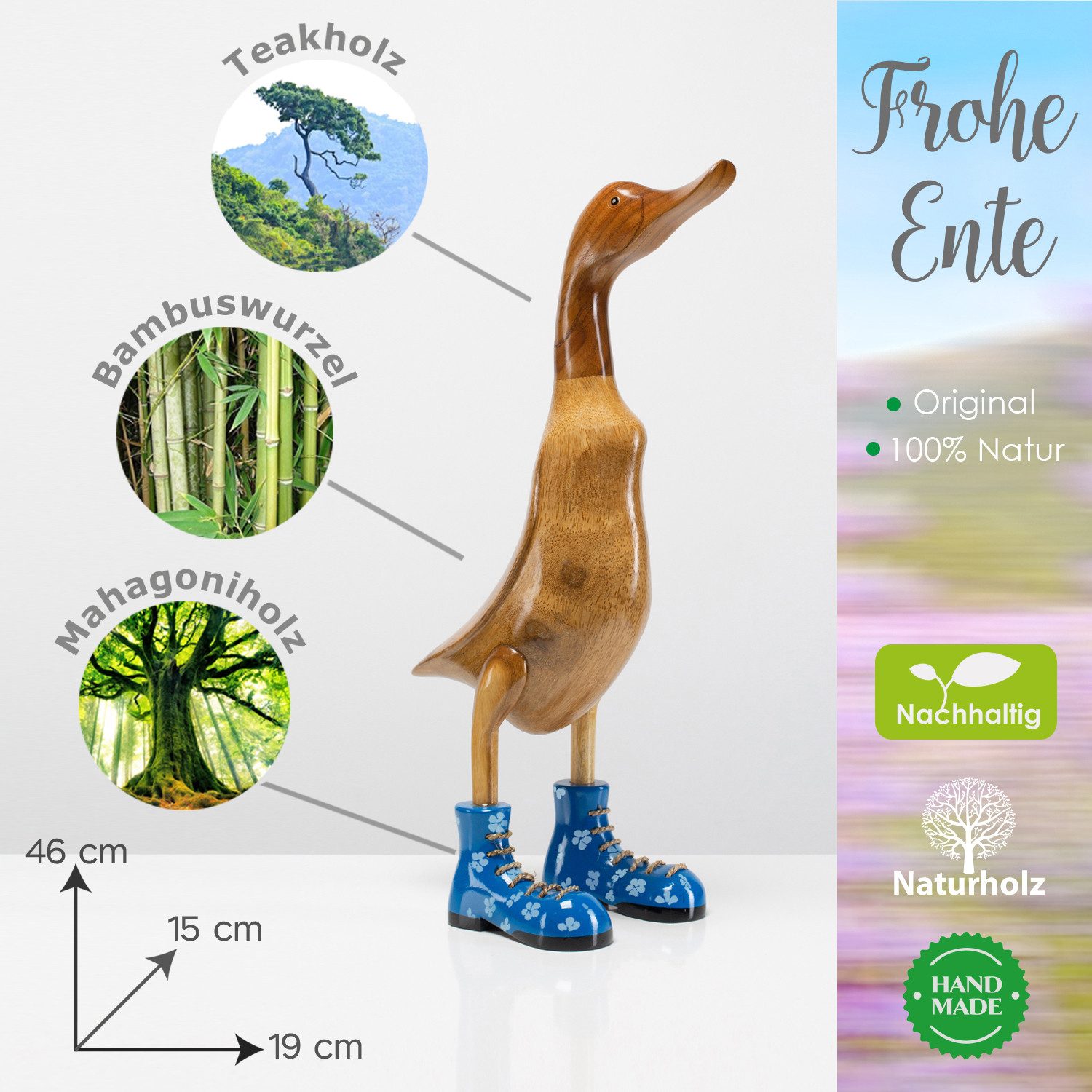Rikmani Dekofigur Holzfigur Ente, Handgefertigte Dekoration günstig online kaufen