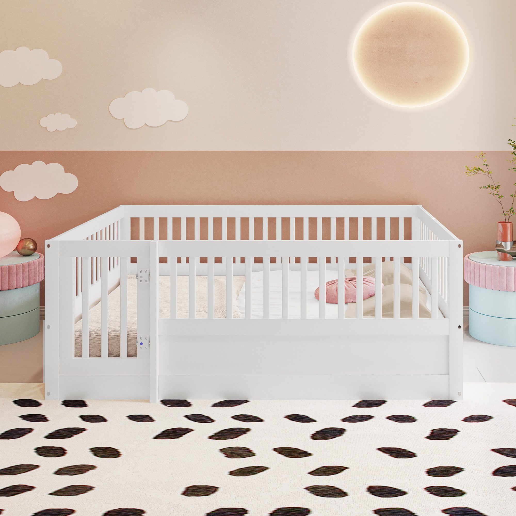 Merax Kinderbett 140x200cm (205/145/60 cm), Massivholz Bodenbett 140x200cm günstig online kaufen