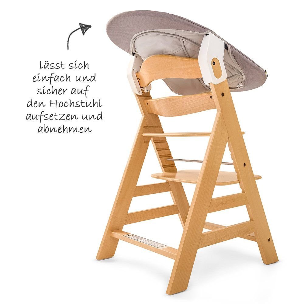 Hauck Hochstuhl Alpha Plus Geburt Neugeborene Holz Babystuhl Aufsatz Natur inkl. Set Sitzauflage für St), & ab 4 (Set, Newborn