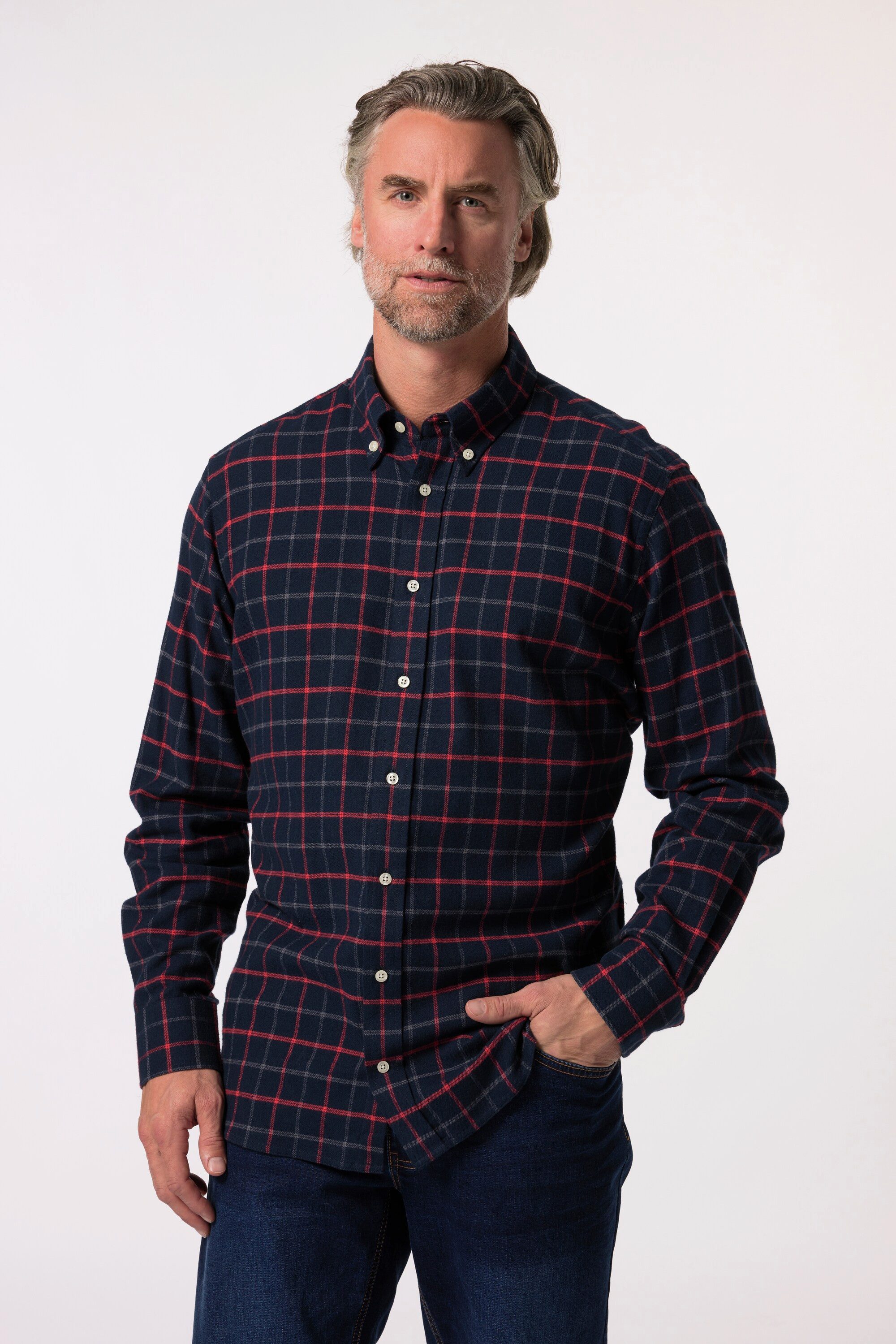 Businesshemd Flanell-Karohemd Langarm Buttondown-Kragen
