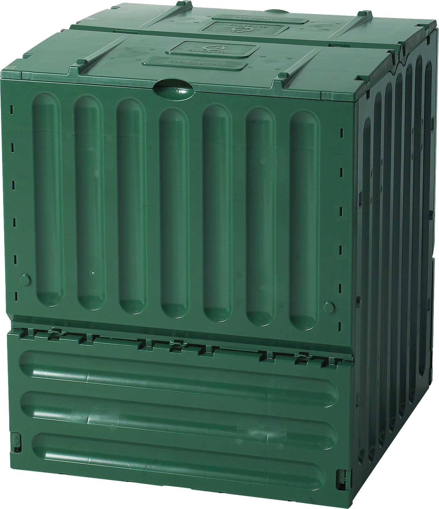 GARANTIA Schnellkomposter ECO-KING Komposter für den Garten in grün, 400 Liter, aus Kunststoff, 400 l, Recyclingkunststoff, 400 l Fassungsvermögen, zwei Einfüllklappen