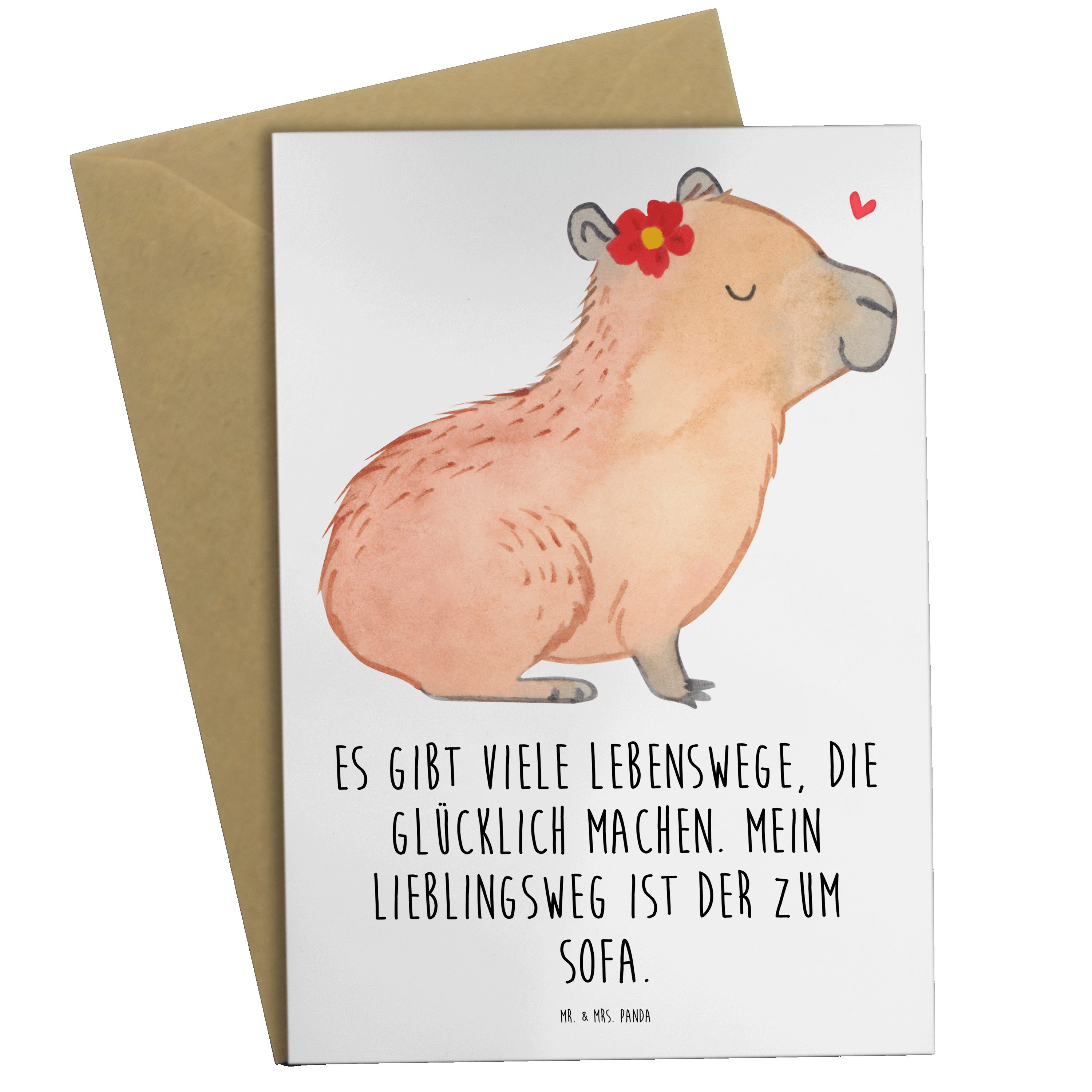 Mr. & Mrs. Panda Grußkarte Capybara Blume - Weiß - Geschenk, Hochzeitskarte, Tiere, Gute Laune