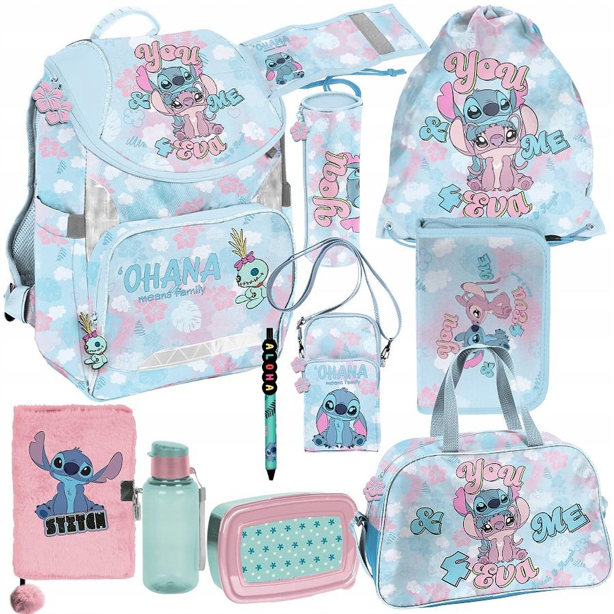 PASO Schulrucksack Mega Schulset XXL - Lilo & Stitch Disney (Schulset, 11-tlg), Schulranzen-Set Für Jungen & Mädchen Klasse 1–4