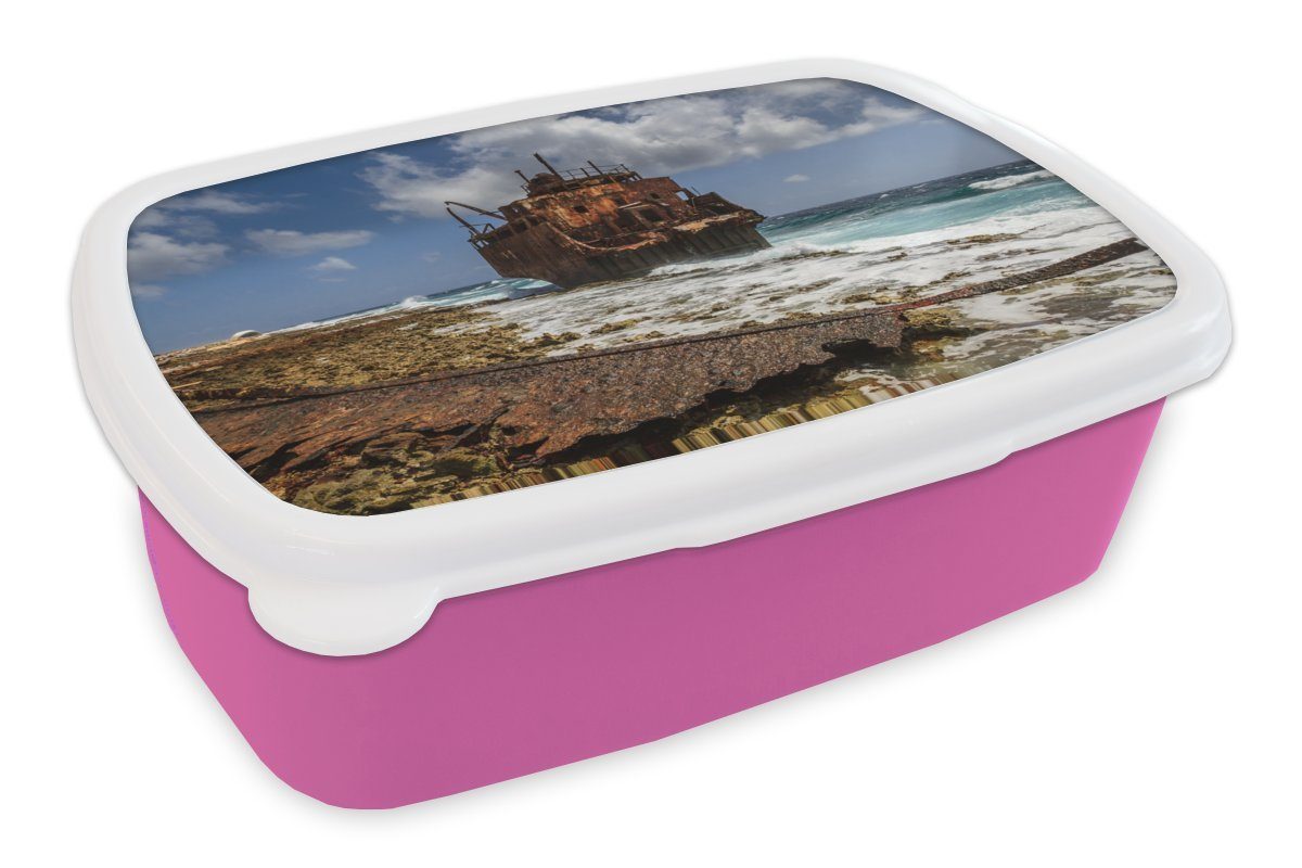 MuchoWow Lunchbox Öltanker auf dem Meer vor Klein Curaçao, Kunststoff, (2-tlg), Brotbox für Erwachsene, Brotdose Kinder, Snackbox, Mädchen, Kunststoff rosa