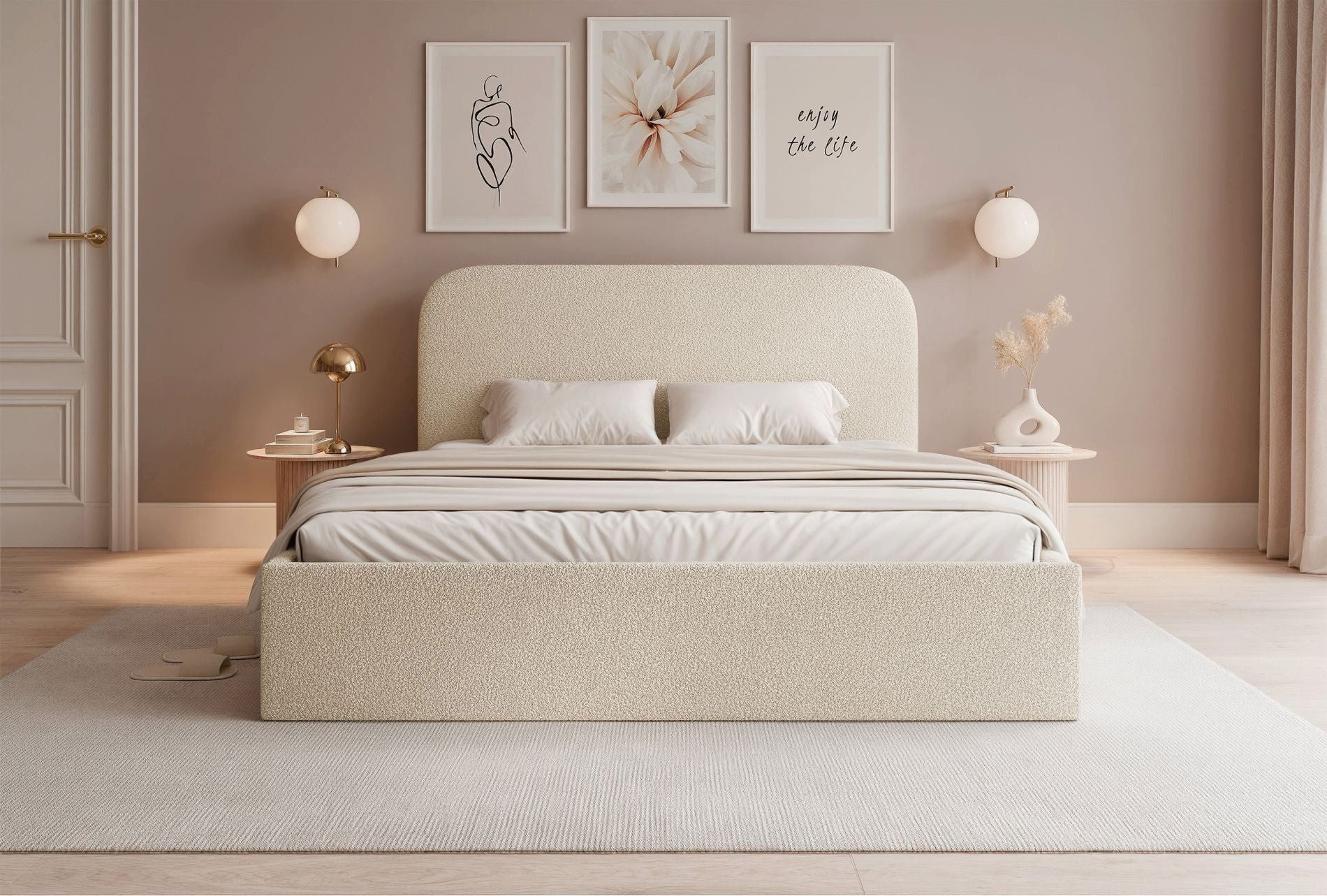 Selsey Polsterbett SONVIVO, Doppelbett mit Bettkasten & Kopfteil, 4 Breiten, Chenille oder Bouclé