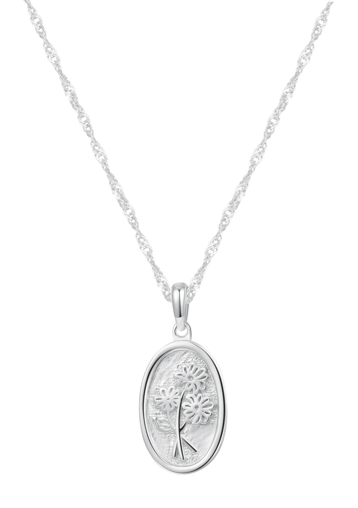 Hey Happiness Silberkette Singapur Damen, Halskette mit Plättchen Blumenstrauß-Anhänger, 925 Silber vergoldet