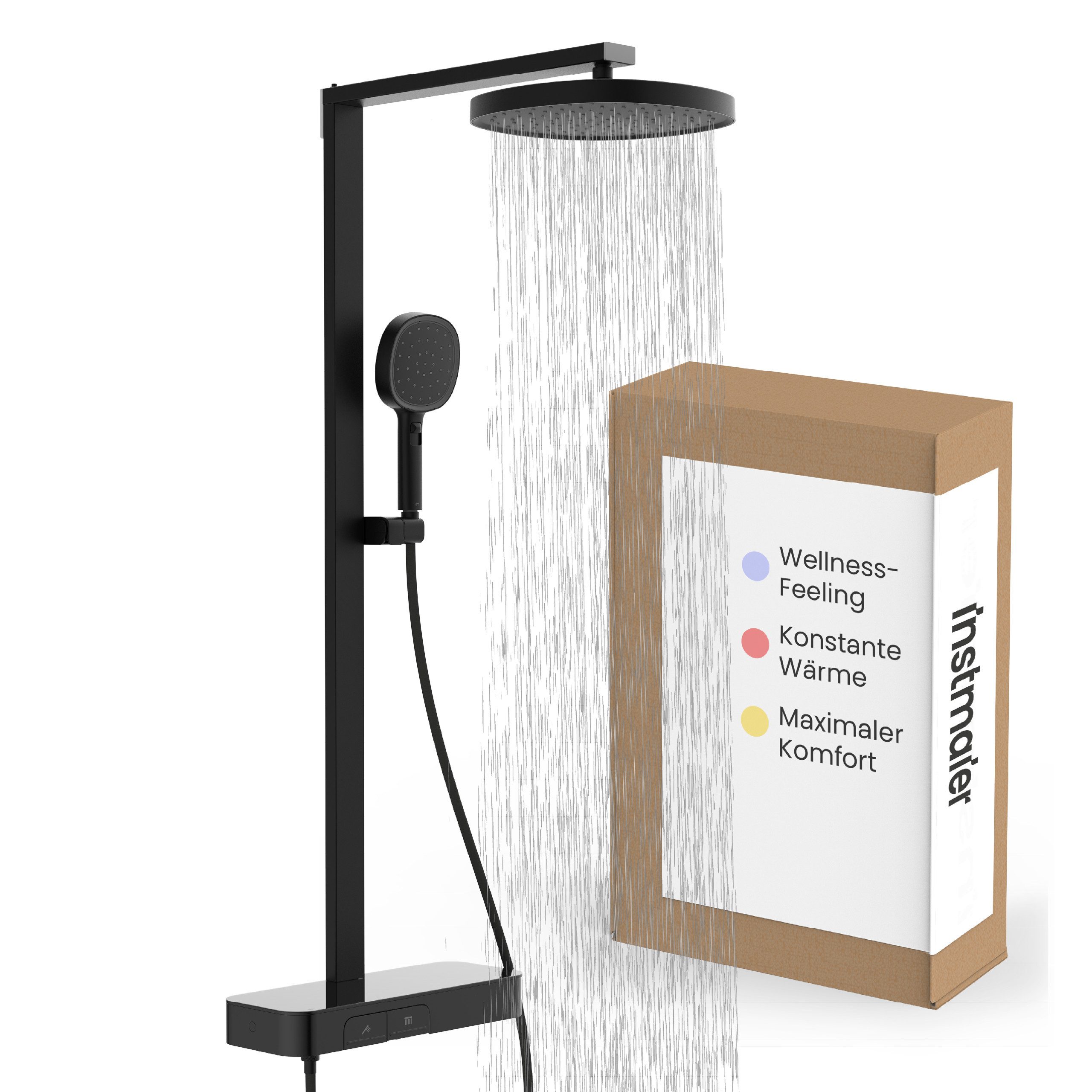 instmaier Duschsystem Cleo, 3 Strahlart(en), Design-Thermostat für konstante Wassertemperatur