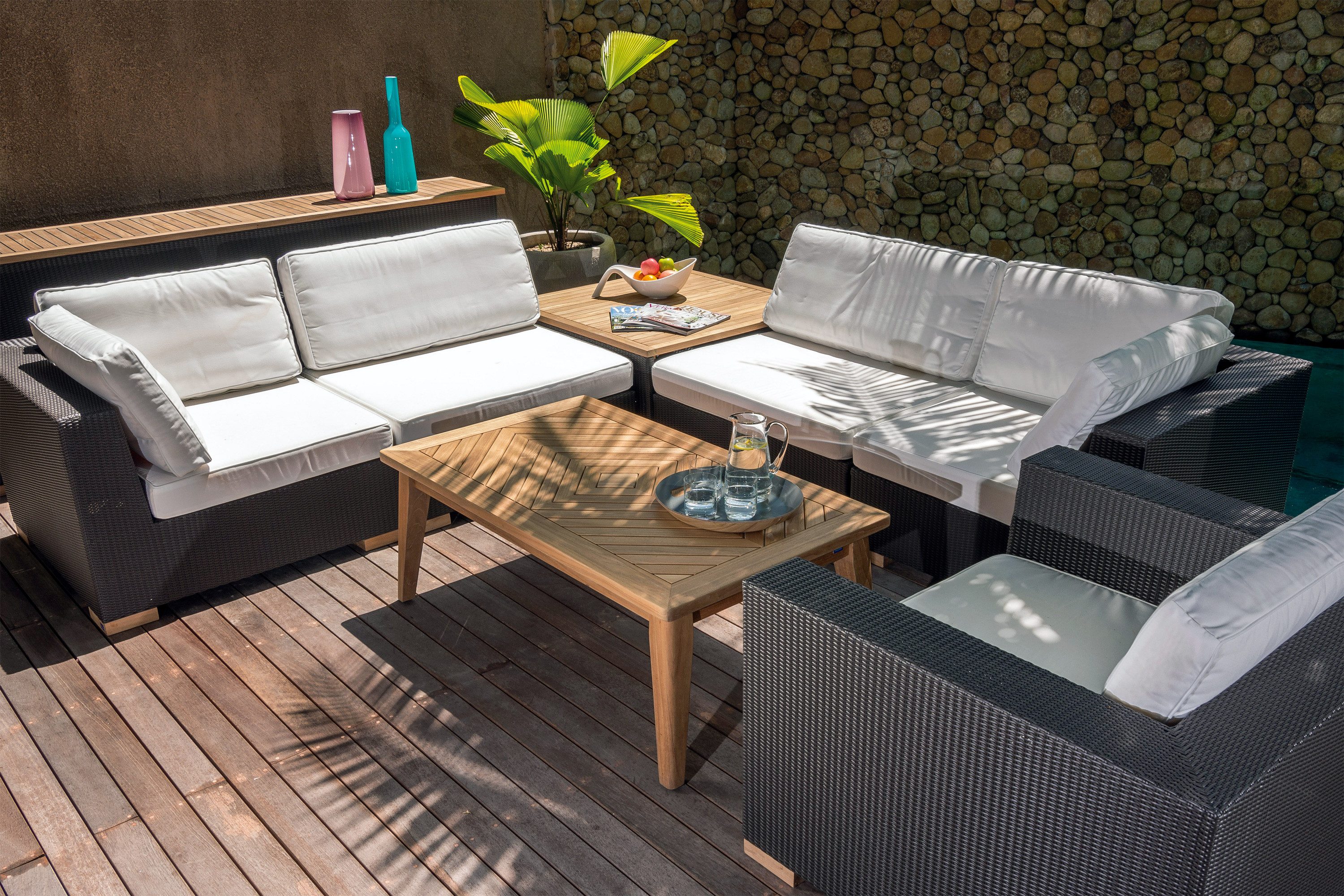 Garland Gartentisch Havanna, Loungetisch Teak Holz 120x70x45cm Wetterfest Beistelltisch Flach Eckig