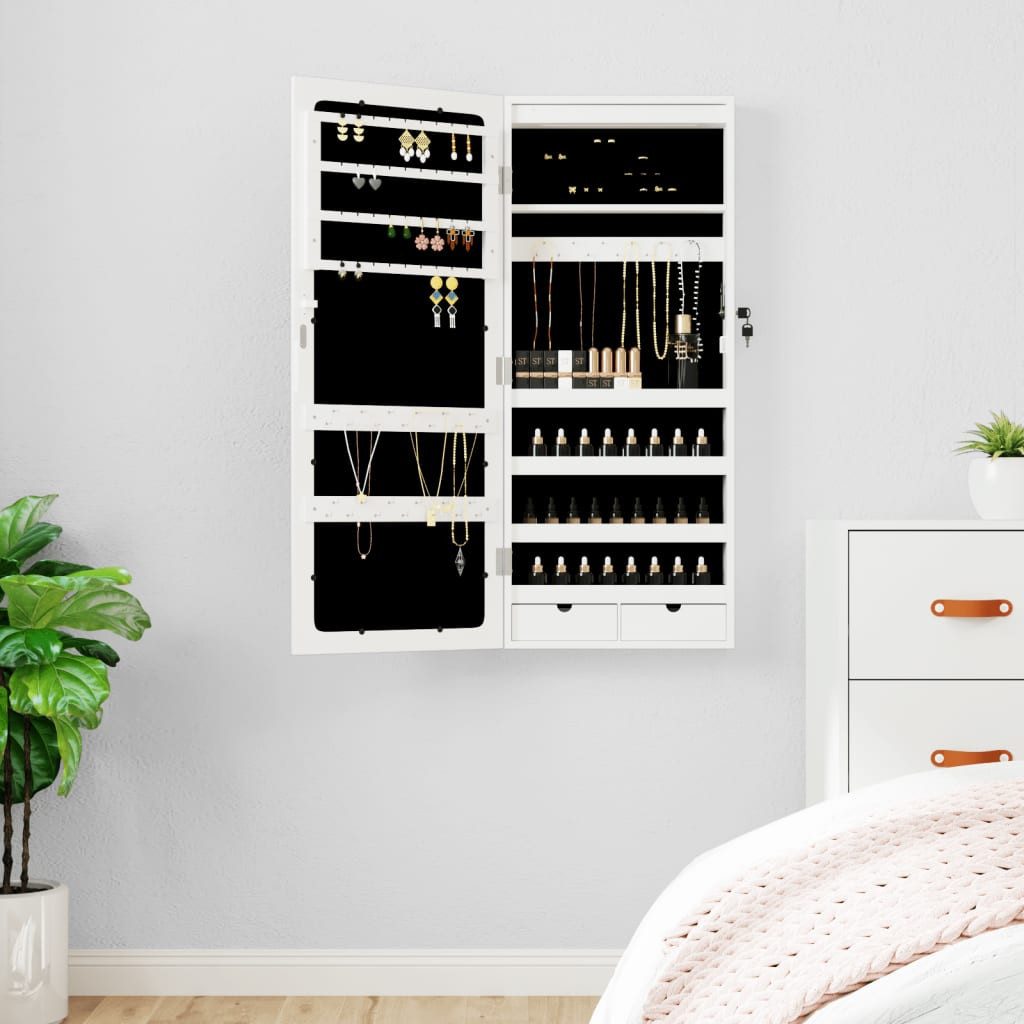 Schmuckkasten Spiegel-Schmuckschrank mit LED-Beleuchtung Wandmontage Weiß 37x90cm