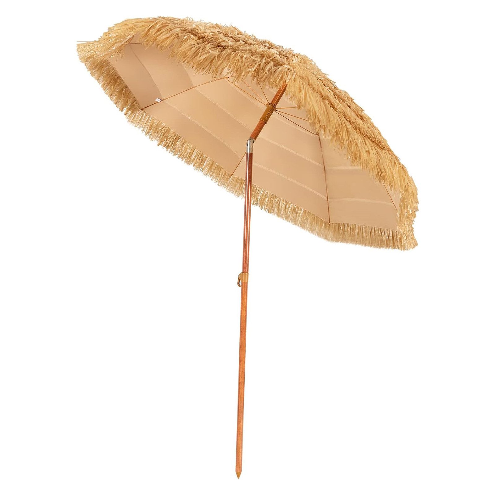 KOMFOTTEU Sonnenschirm Hawaii Strandschirm Gartenschirm Ø 175 cm, um 30° knickbar, mit PP-Stroh & 8 Rippen