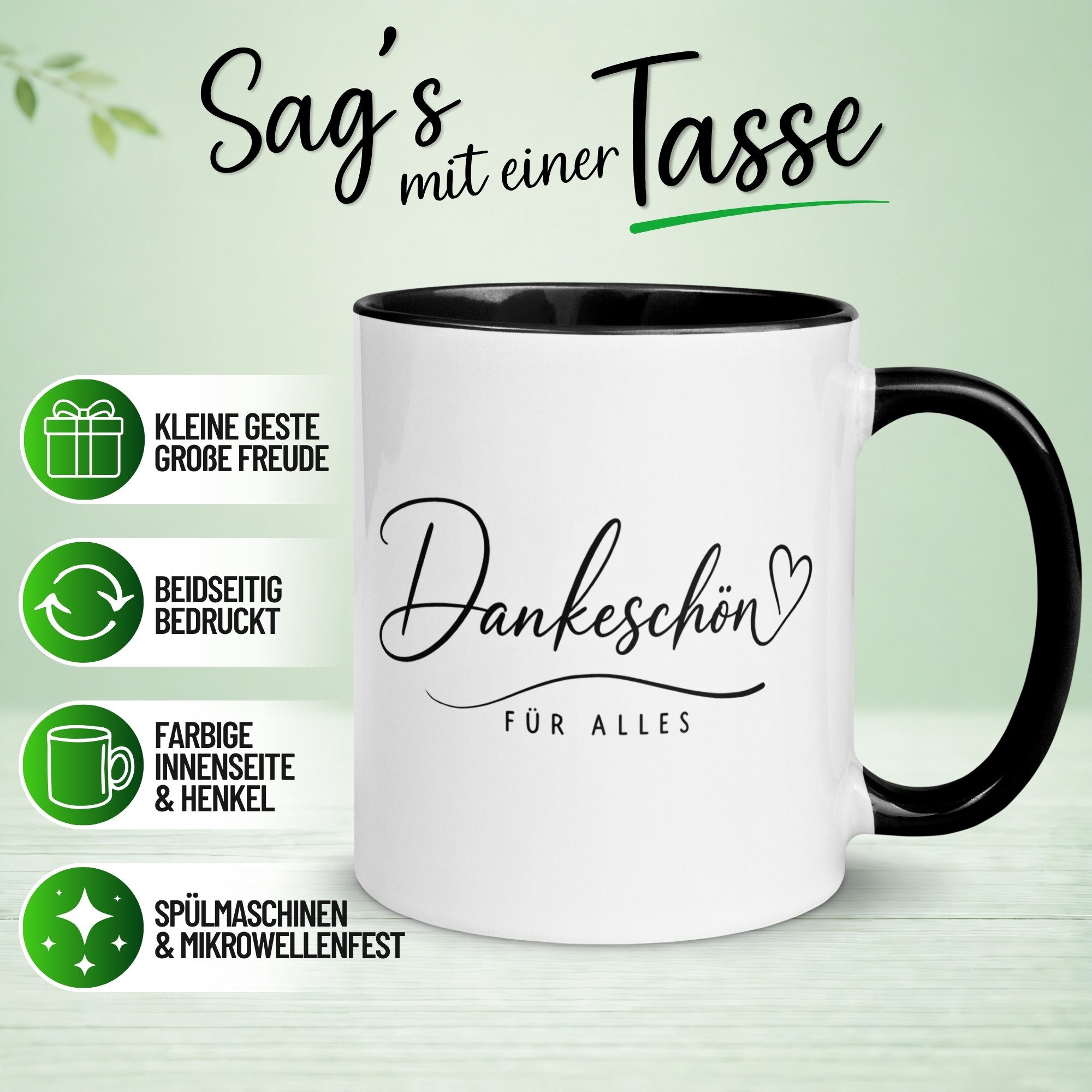 Momentals Tasse Danke – „Dankeschön für alles“ – Dankeschön Geschenke Freund/Freundin, Gratis Versand · Links-&Rechtshänder · Spülmaschinenfest