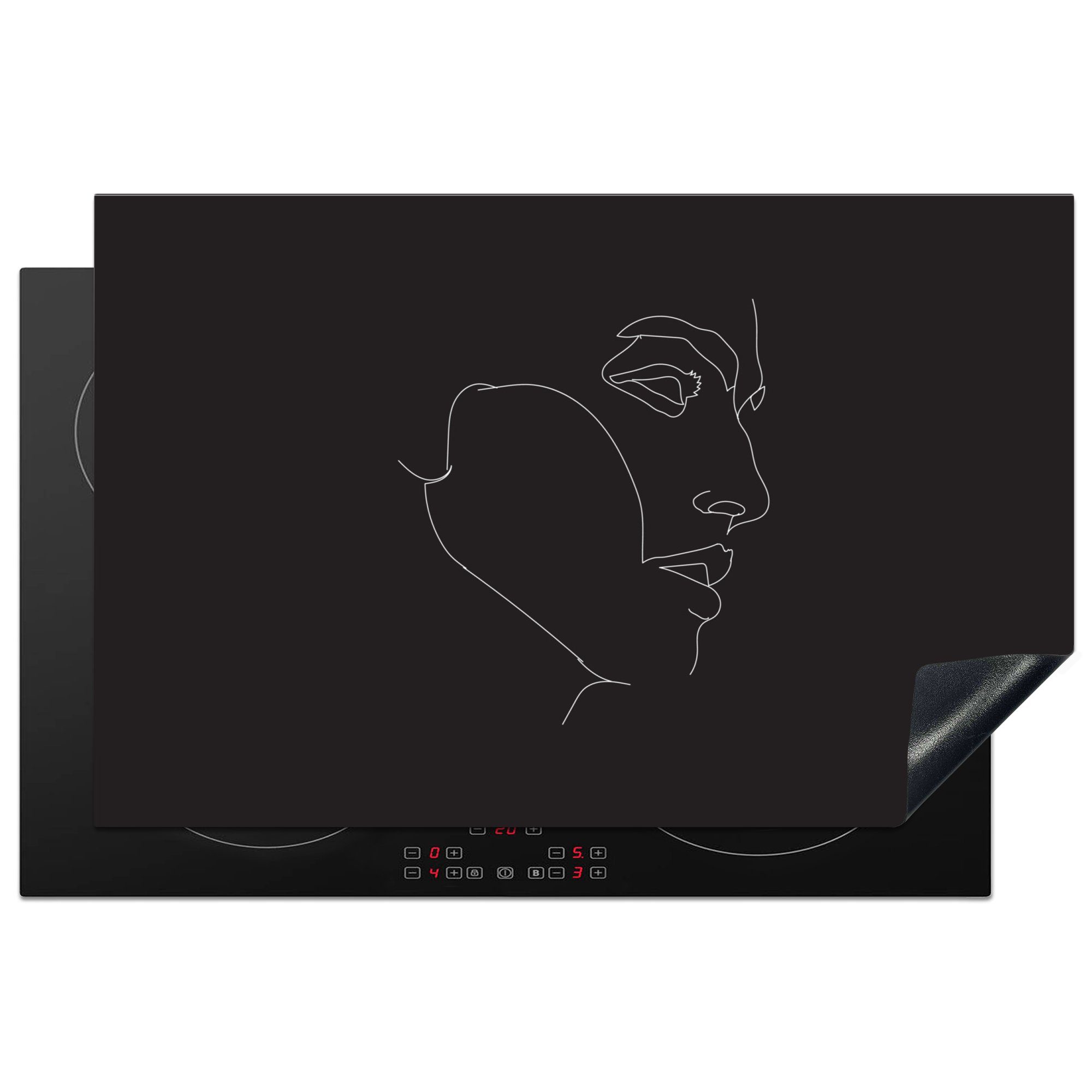 MuchoWow Herdblende-/Abdeckplatte Mann - Kopf - Schwarz - Weiß, Vinyl, (1 tlg), 81x52 cm, Induktionskochfeld Schutz für die küche, Ceranfeldabdeckung
