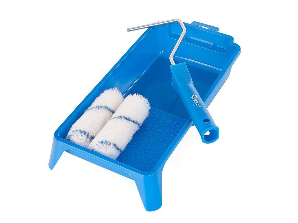 GEKO Farbroller Maler Set 4-tlg Farbroller Set 10 cm Polyacryl Blaufaden (4-St), 4-teiliges Set, Polyacrylwalzen