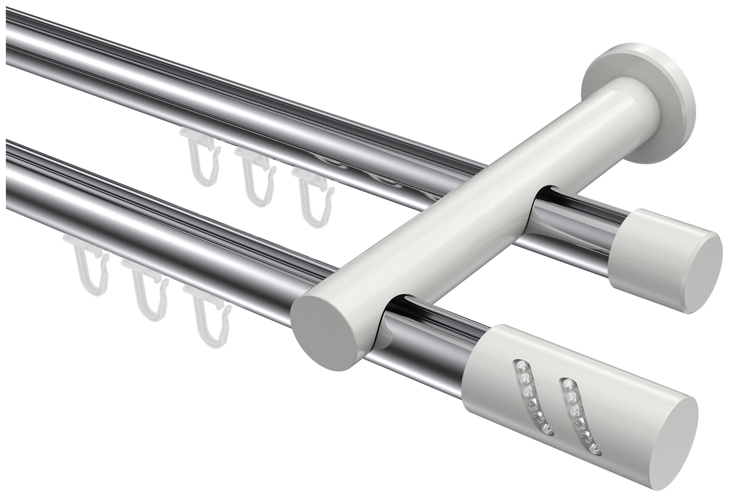INTERDECO Innenlaufschiene Platon Zoena, Ø 20 mm, 2-läufig, Fixmaß, kürzbar, Wandmontage, Aluminium, Chrom / Weiß / Bicolor