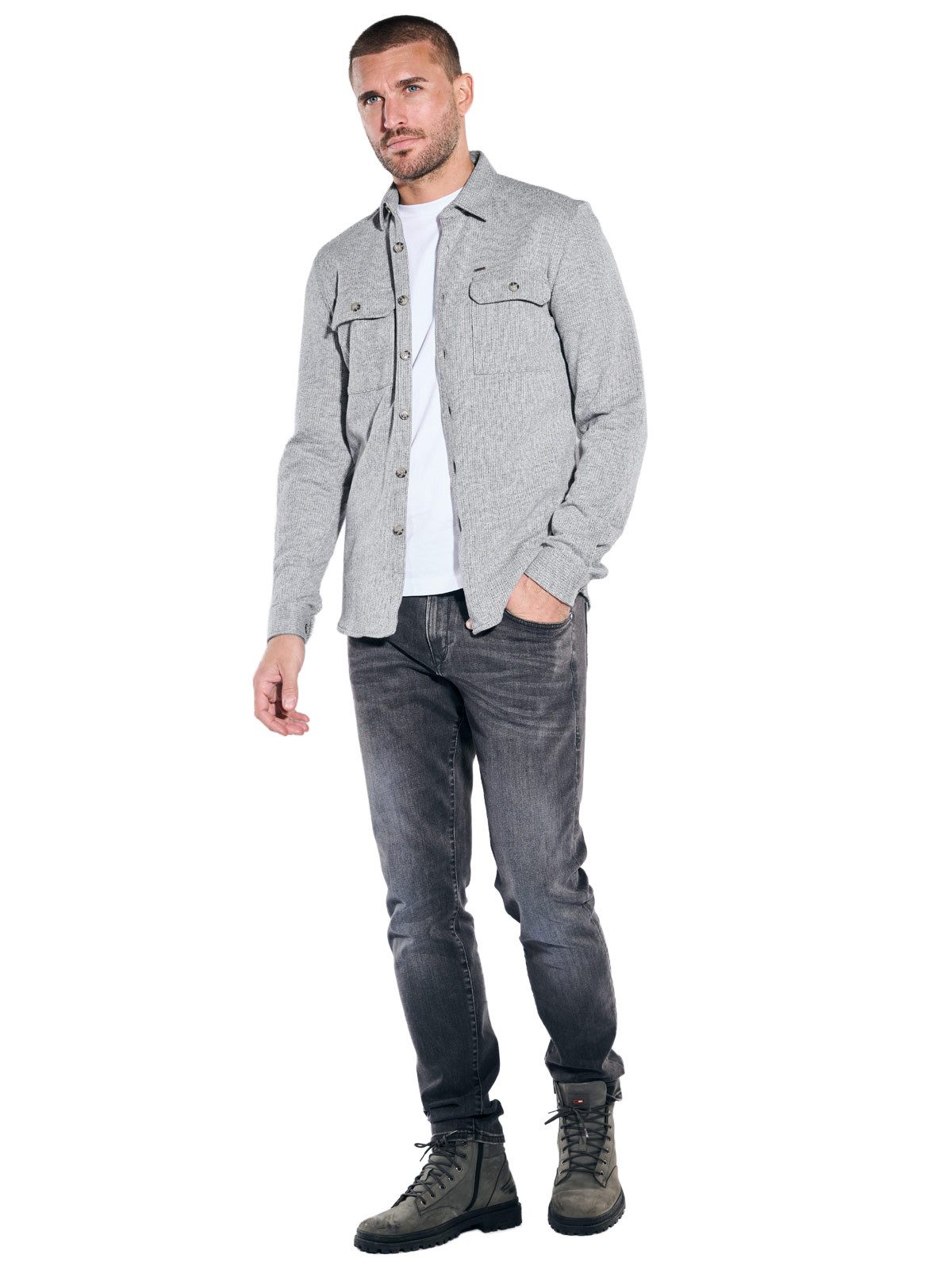 emilio adani Langarmhemd Herren Overshirt in Sweat-Warenqualität, Hellgrau – Bild 3 von 5