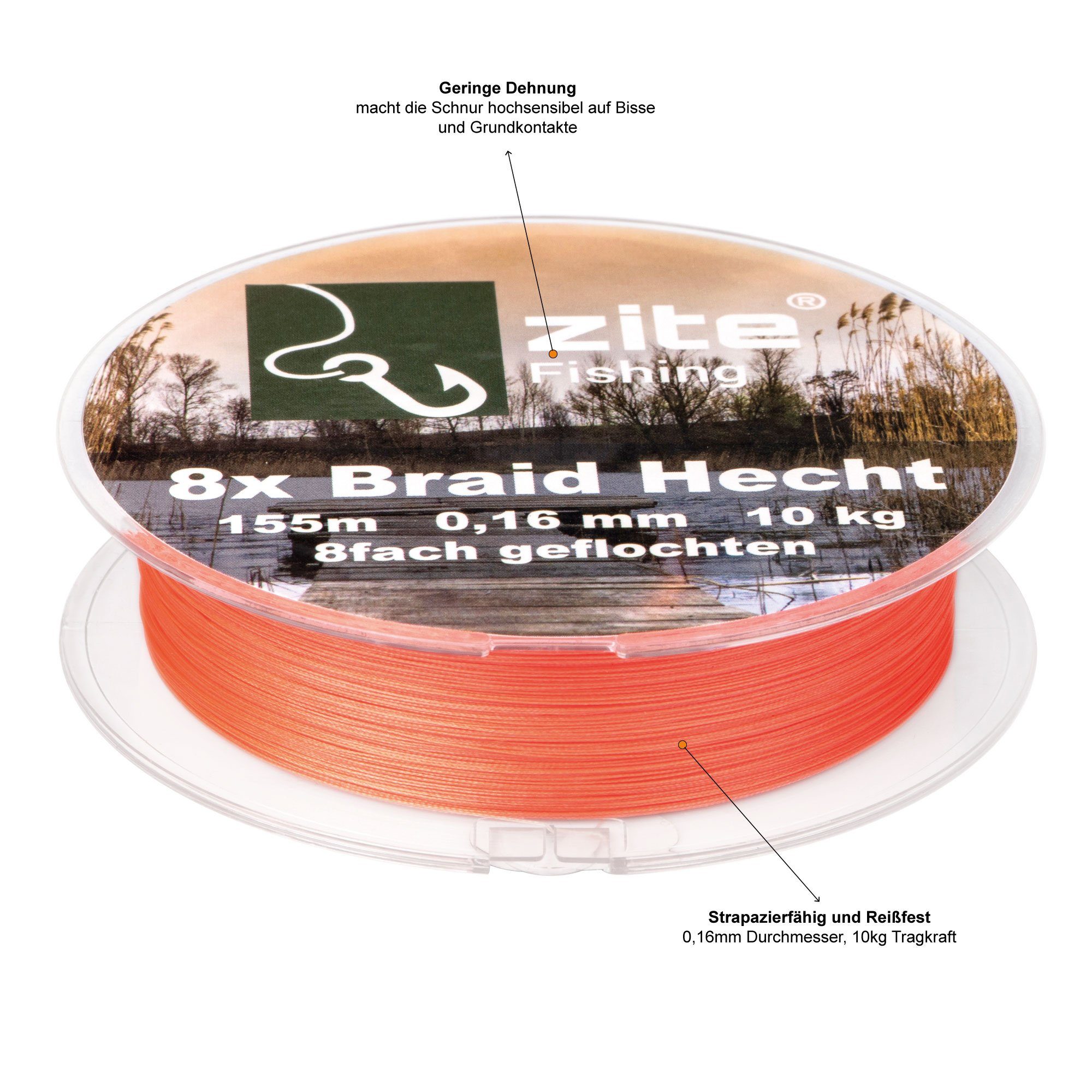 Zite Angelschnur 155m 0,16mm - Geflochtene 8-Braid Angelschnur 10kg - Barsch & Zander