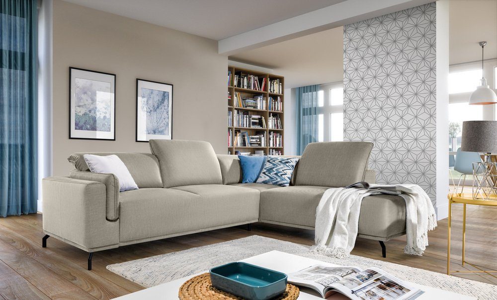 Stylefy Ecksofa Ballenger, L-Form, Eckcouch, mane links oder rechts bestellbar, frei im Raum stellbar, mit Bettfunktion und Bettkasten, Modern Design, inklusive Kopfteilverstellung