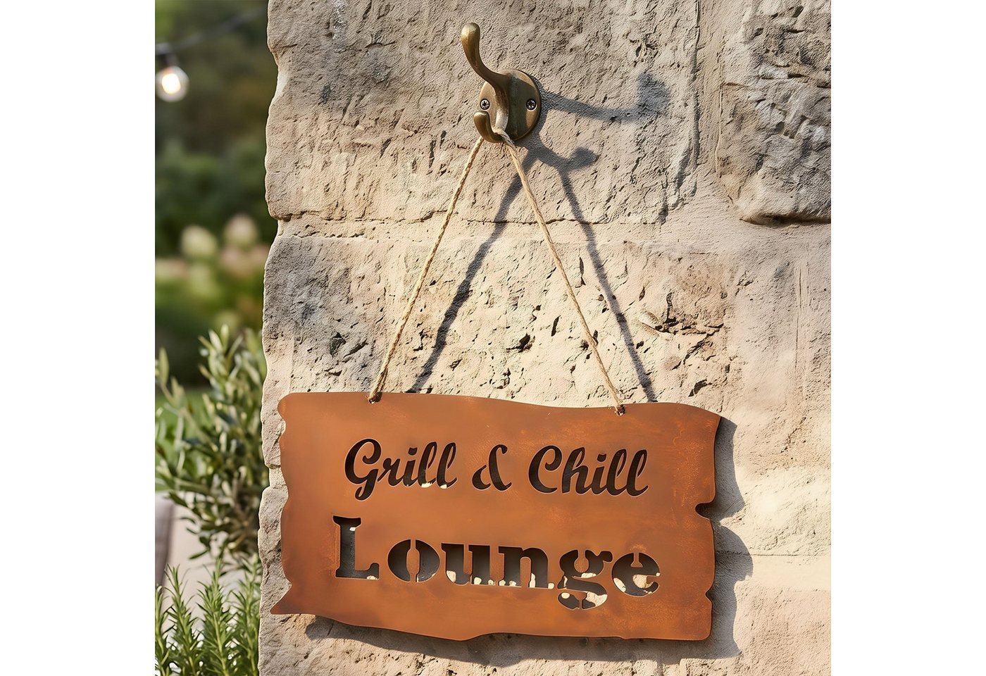 Levandeo® Metallschild Rostschild Grill Lounge Gartenbild Eisen Wandbild Deko Terrasse Balkon