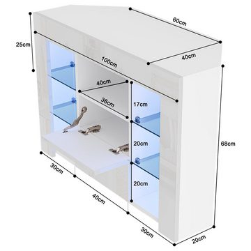 Dripex Lowboard TV Eckschrank Fernsehtisch Hochglanz mit LED 100x40x68 cm