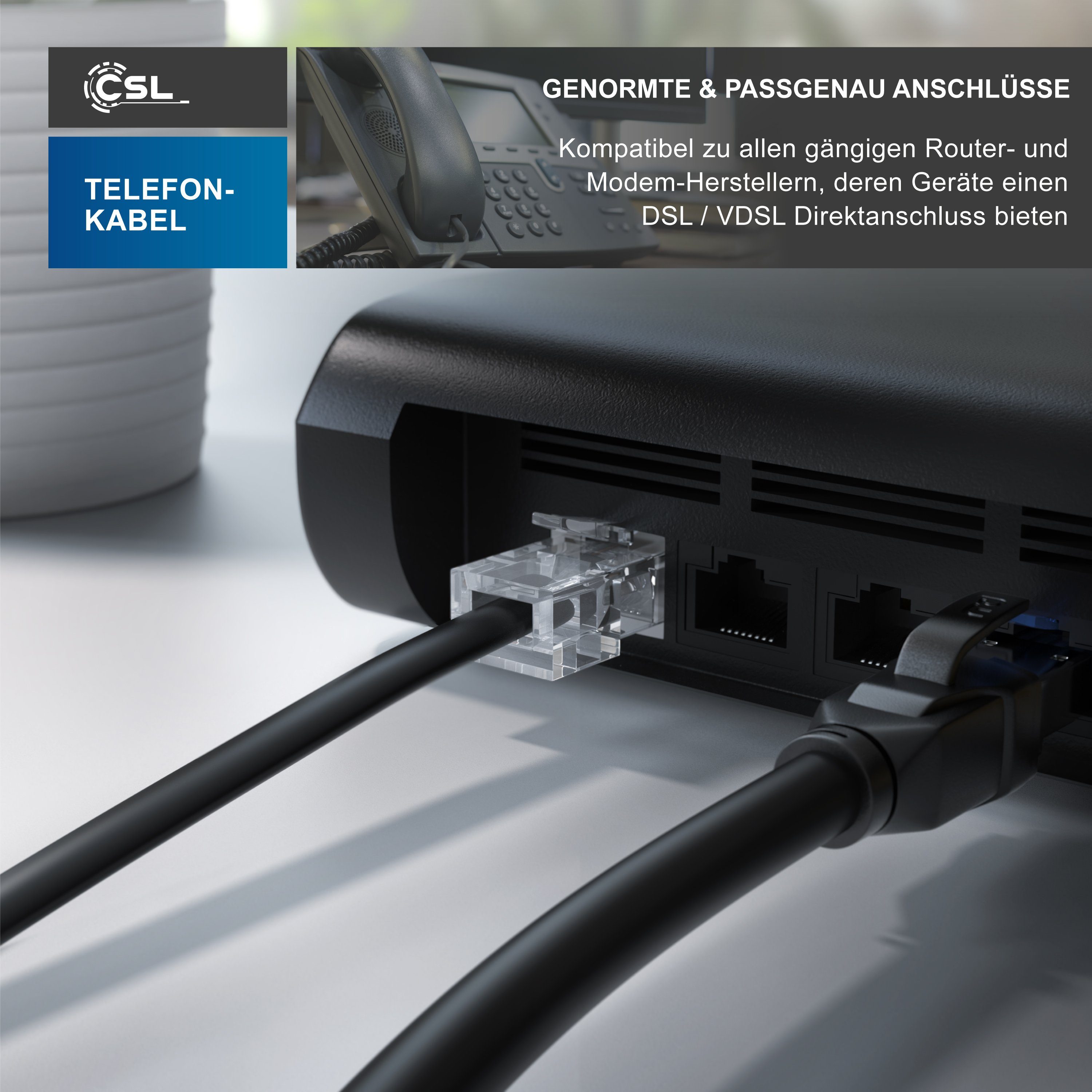CSL Anschlusskabel Router an Telefondose Routerkabel - 0,5m Telefonkabel, TAE-F, RJ-45 (Ethernet) (50 cm), TAE-F auf RJ45, für Router, Fritzbox und Telefondose, – Bild 4 von 5