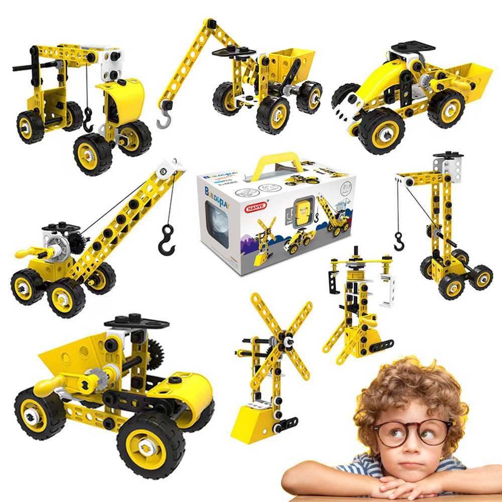 DINO SONO 100-Teile Bagger Kran Bulldozer Gabelstapler Baustellenfahrzeuge... Konstruktionsspielsteine, (100 St)