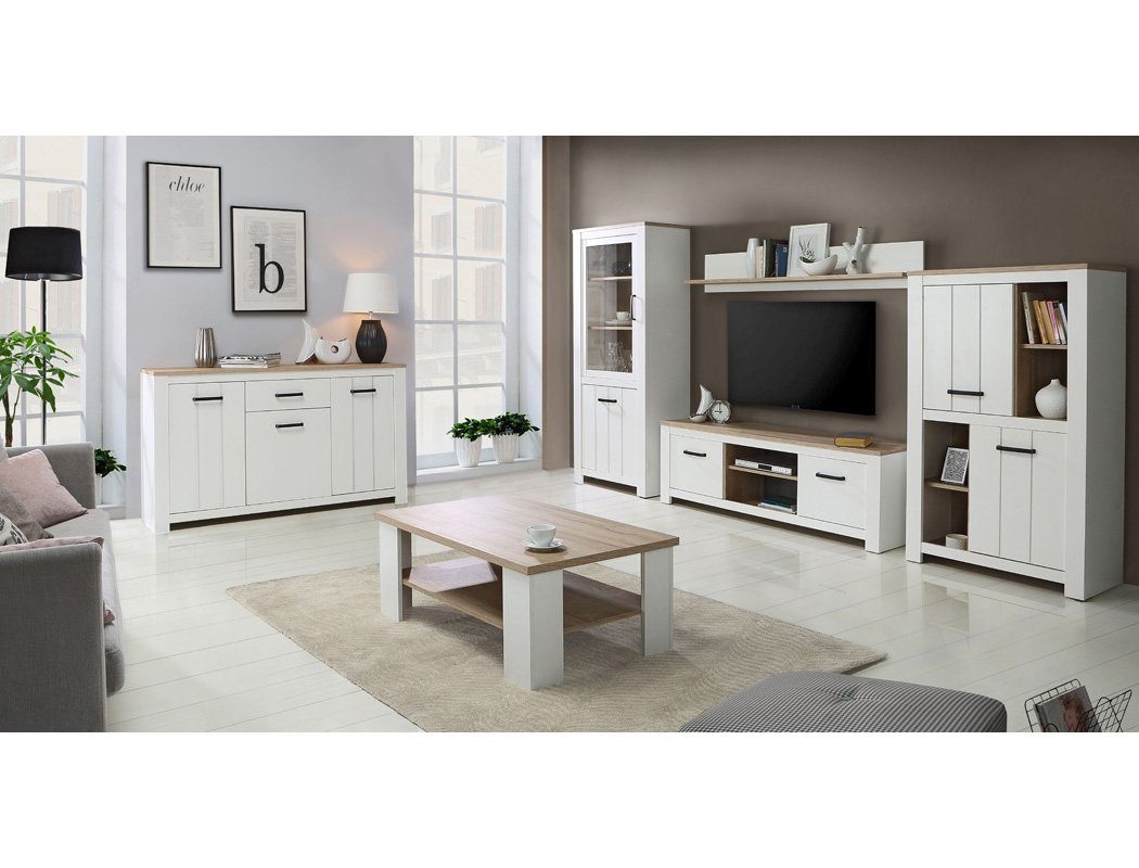 expendio Wohnzimmer-Set Eike 31, (Spar-Set, 6-St), weiß / Eiche bianco mit viel Stauraum